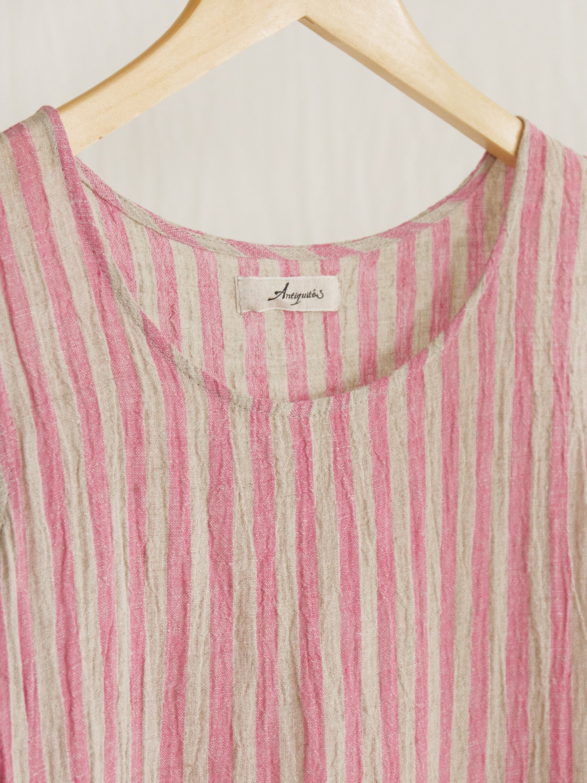 Namu Shop - Ichi Antiquites Sleeveless Linen Dress - Pink Stripe