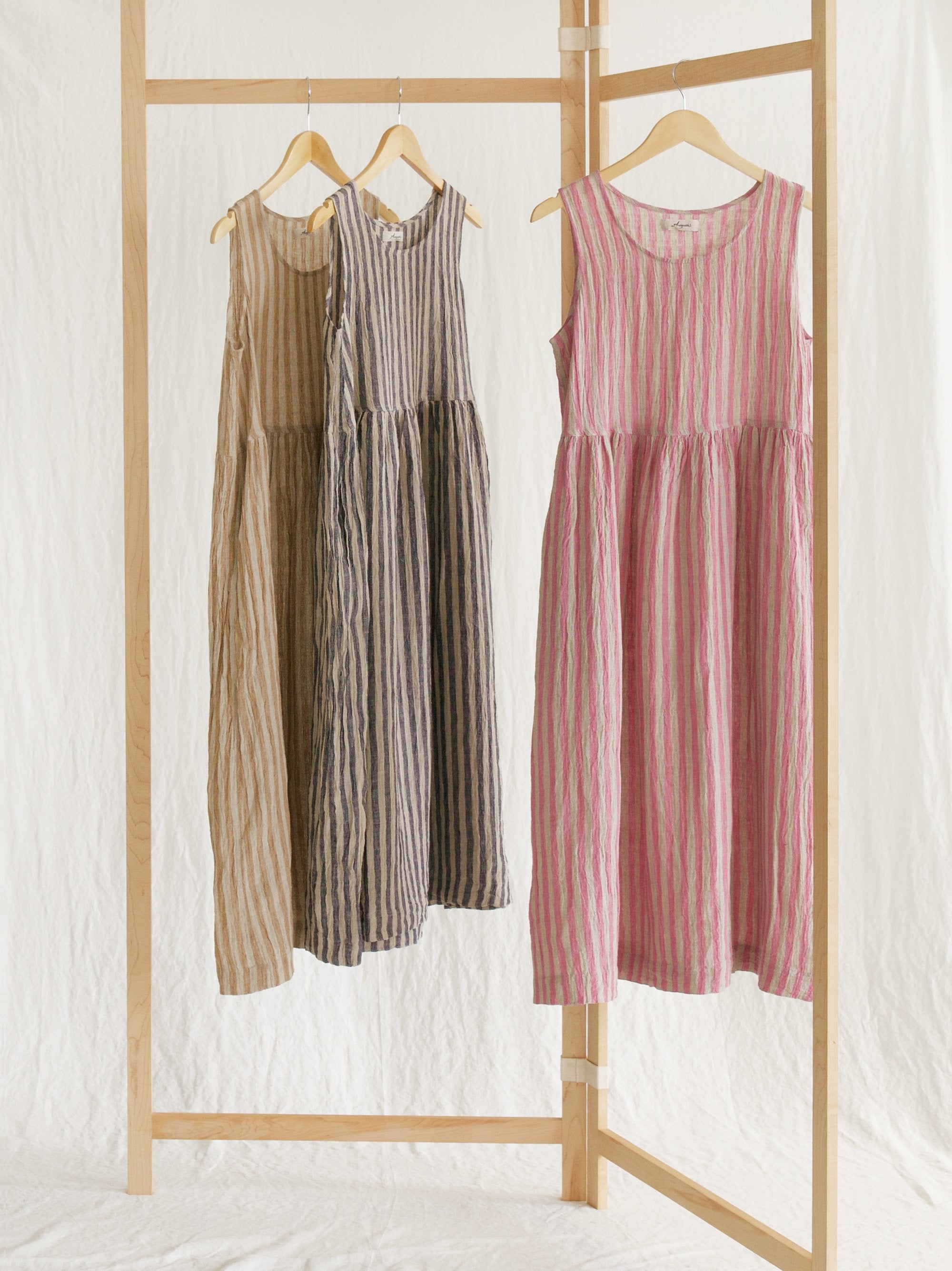 Namu Shop - Ichi Antiquites Sleeveless Linen Dress - Pink Stripe