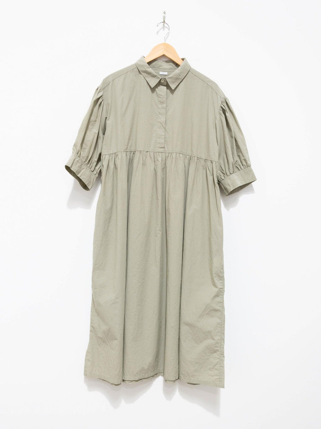 Namu Shop - Ichi Antiquites Textured Cotton SS Shirt Dress - Green