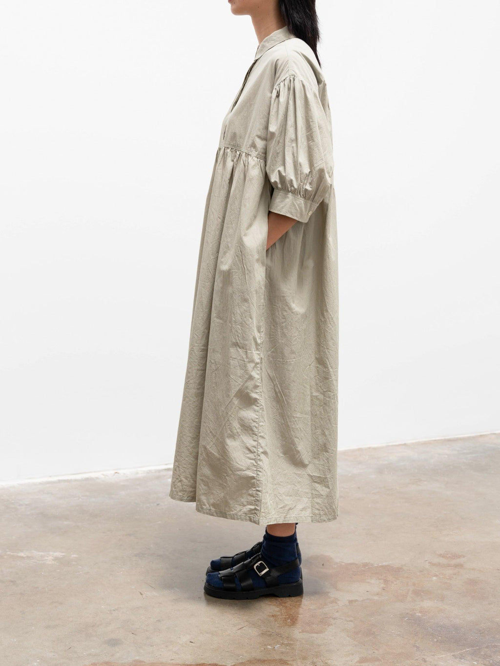 Namu Shop - Ichi Antiquites Textured Cotton SS Shirt Dress - Green