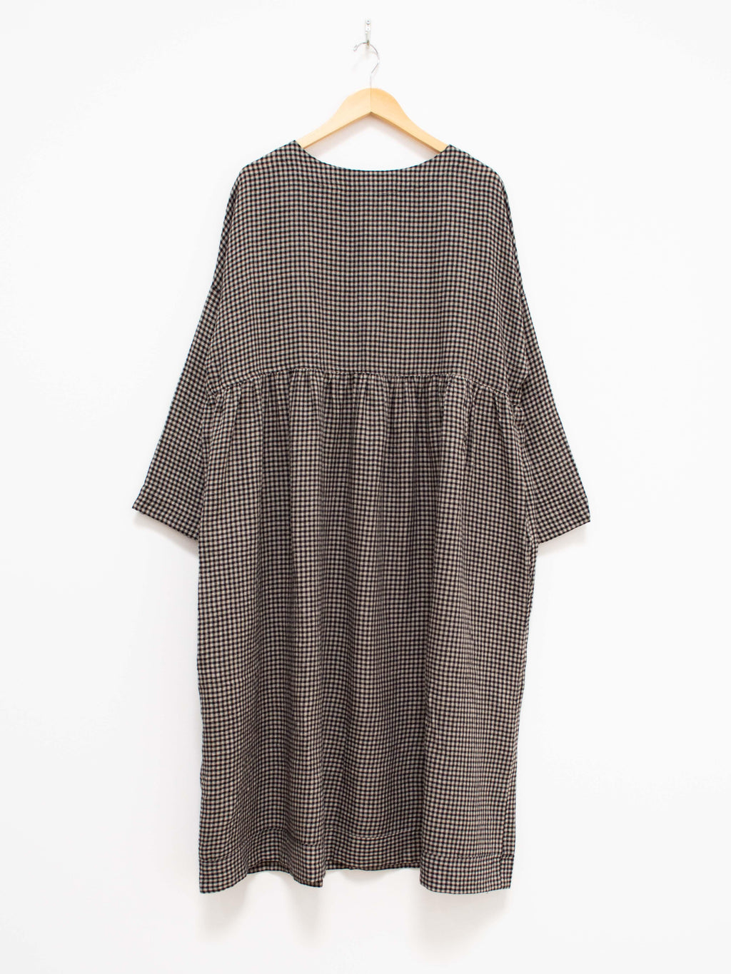 Namu Shop - Ichi Antiquites Wool Linen Gingham Dress - Natural x Black