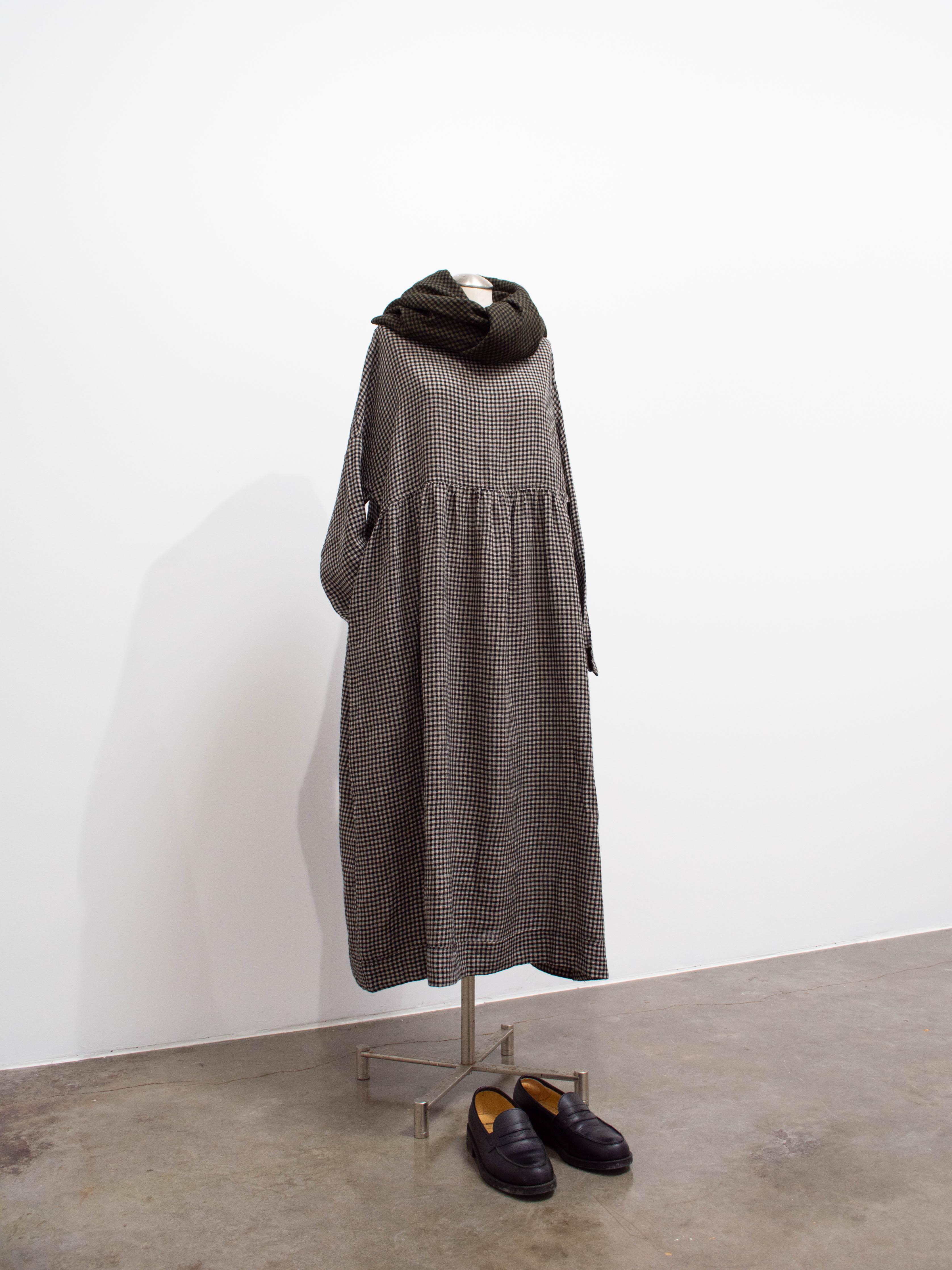 Namu Shop - Ichi Antiquites Wool Linen Gingham Dress - Natural x Black