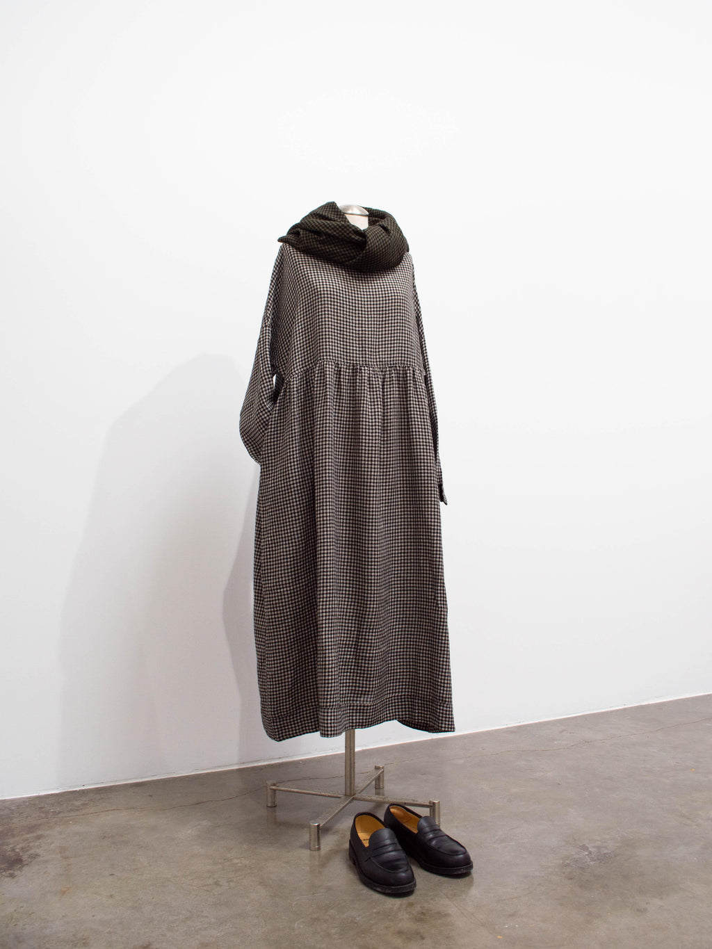 Namu Shop - Ichi Antiquites Wool Linen Gingham Dress - Natural x Black