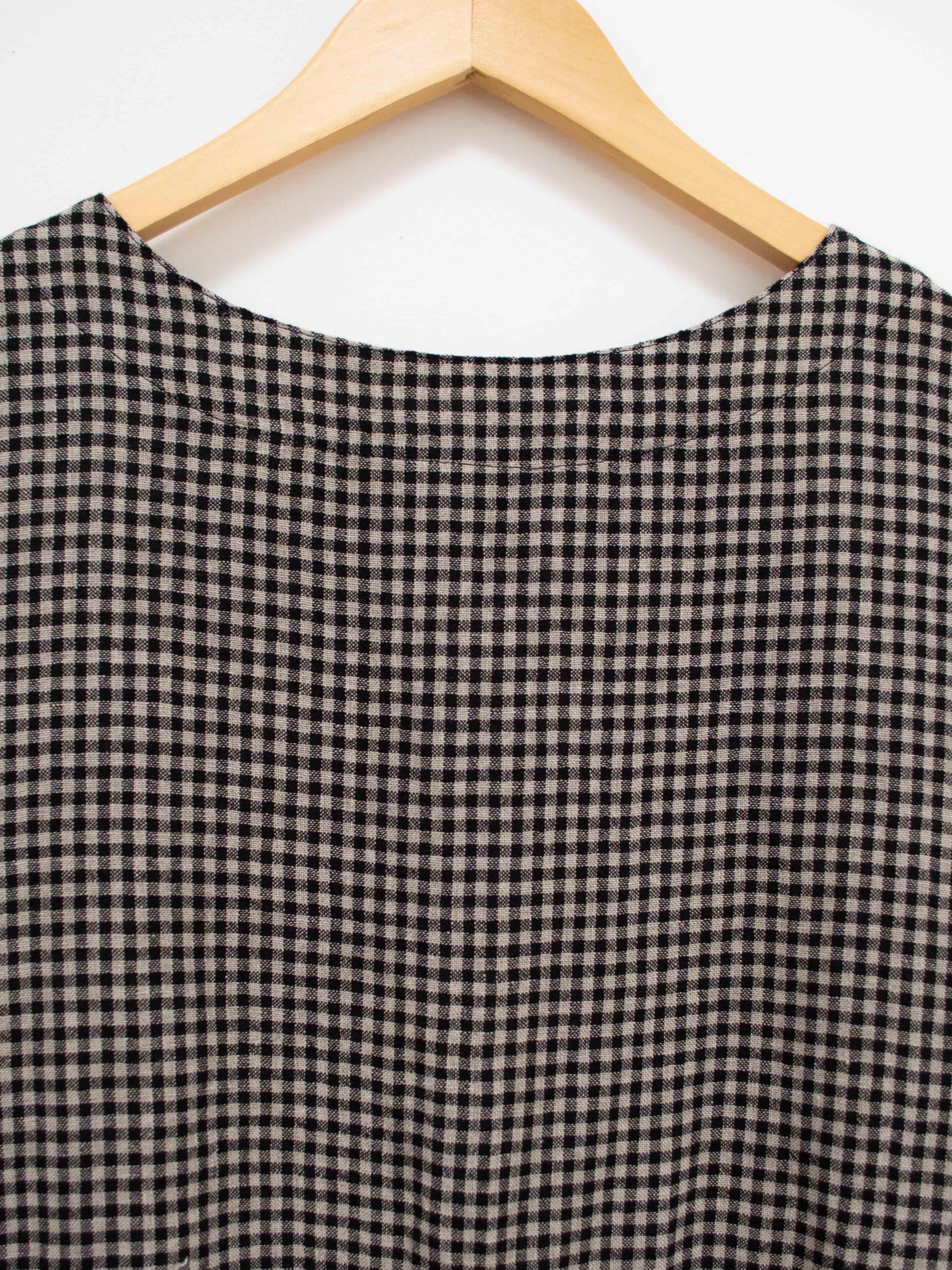 Namu Shop - Ichi Antiquites Wool Linen Gingham Dress - Natural x Black