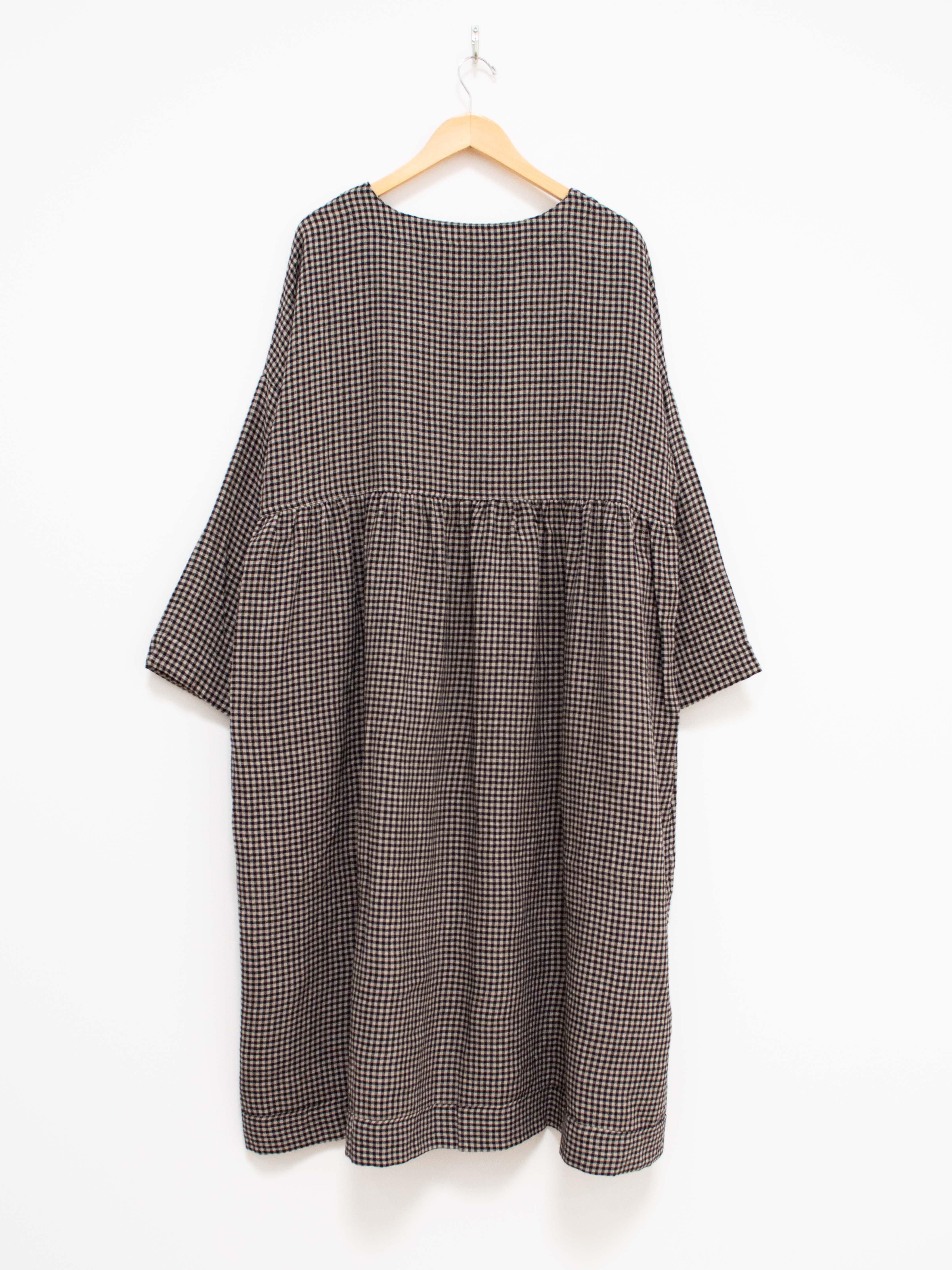 Namu Shop - Ichi Antiquites Wool Linen Gingham Dress - Natural x Black