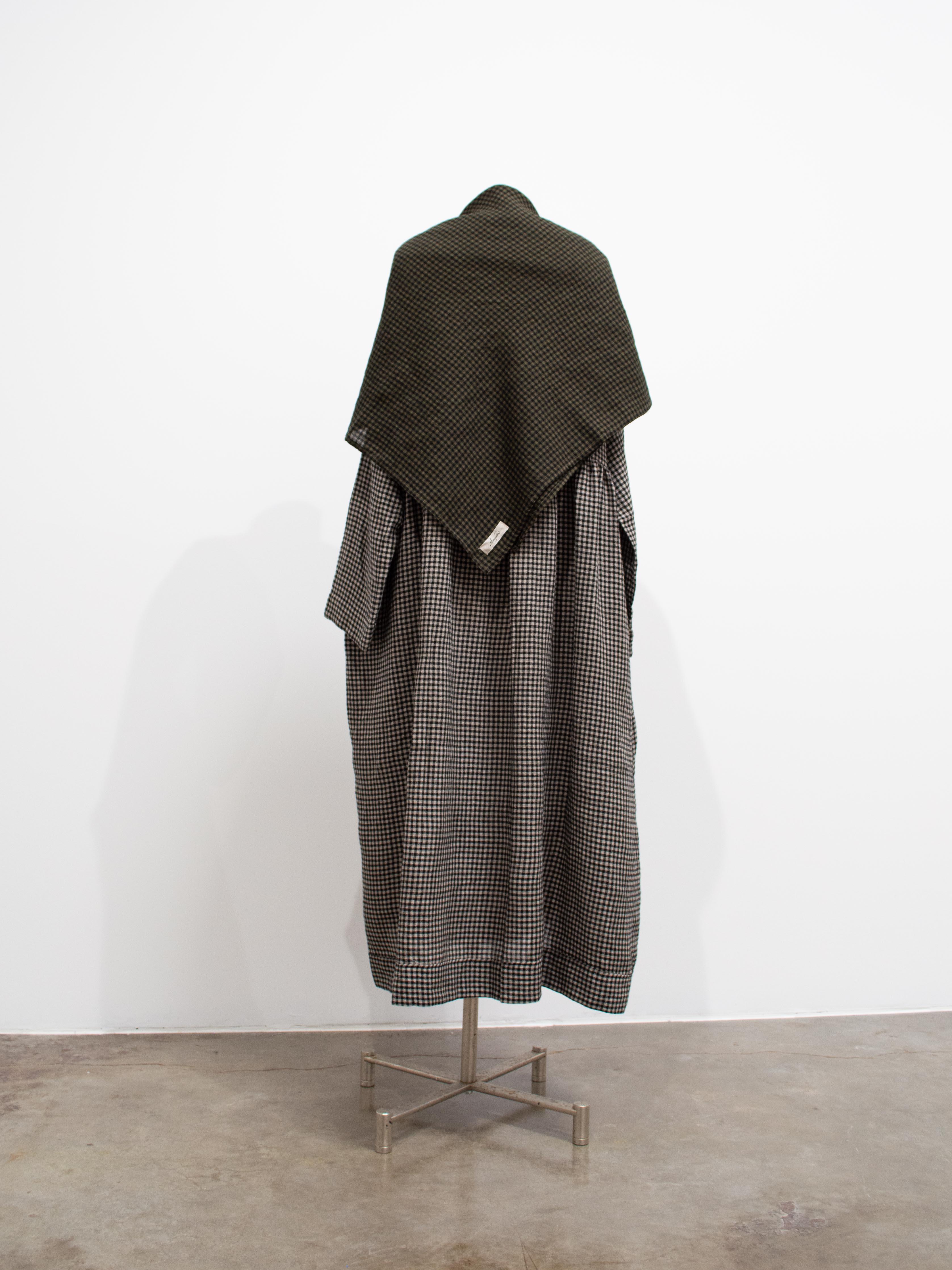 Namu Shop - Ichi Antiquites Wool Linen Gingham Dress - Olive x Black