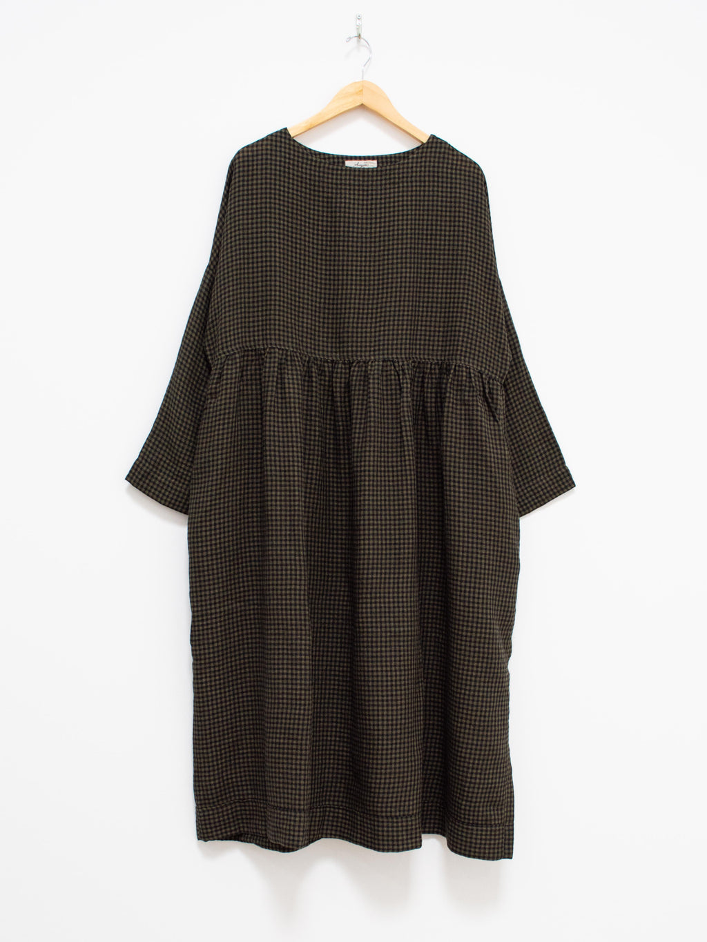 Namu Shop - Ichi Antiquites Wool Linen Gingham Dress - Olive x Black