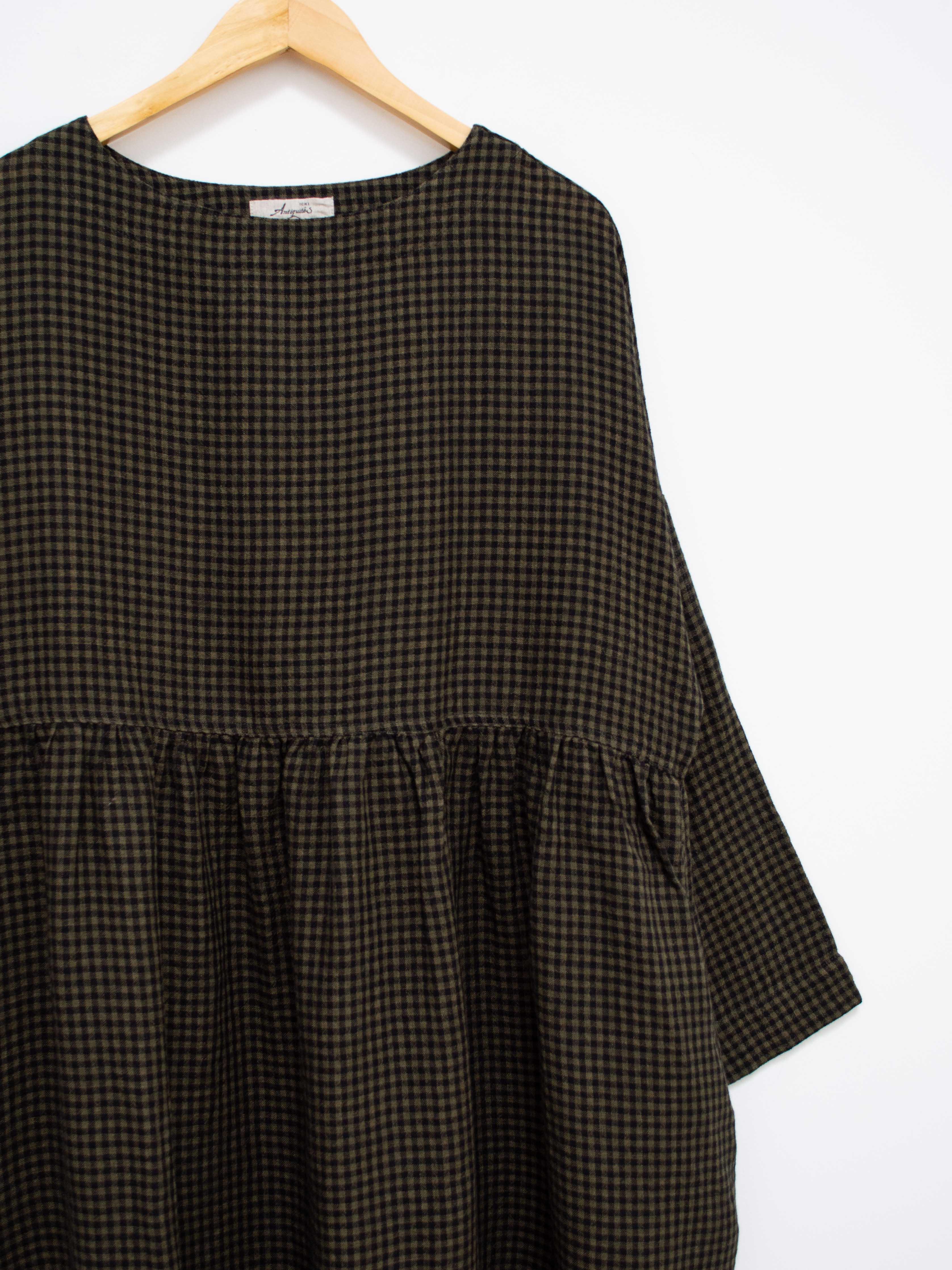 Namu Shop - Ichi Antiquites Wool Linen Gingham Dress - Olive x Black