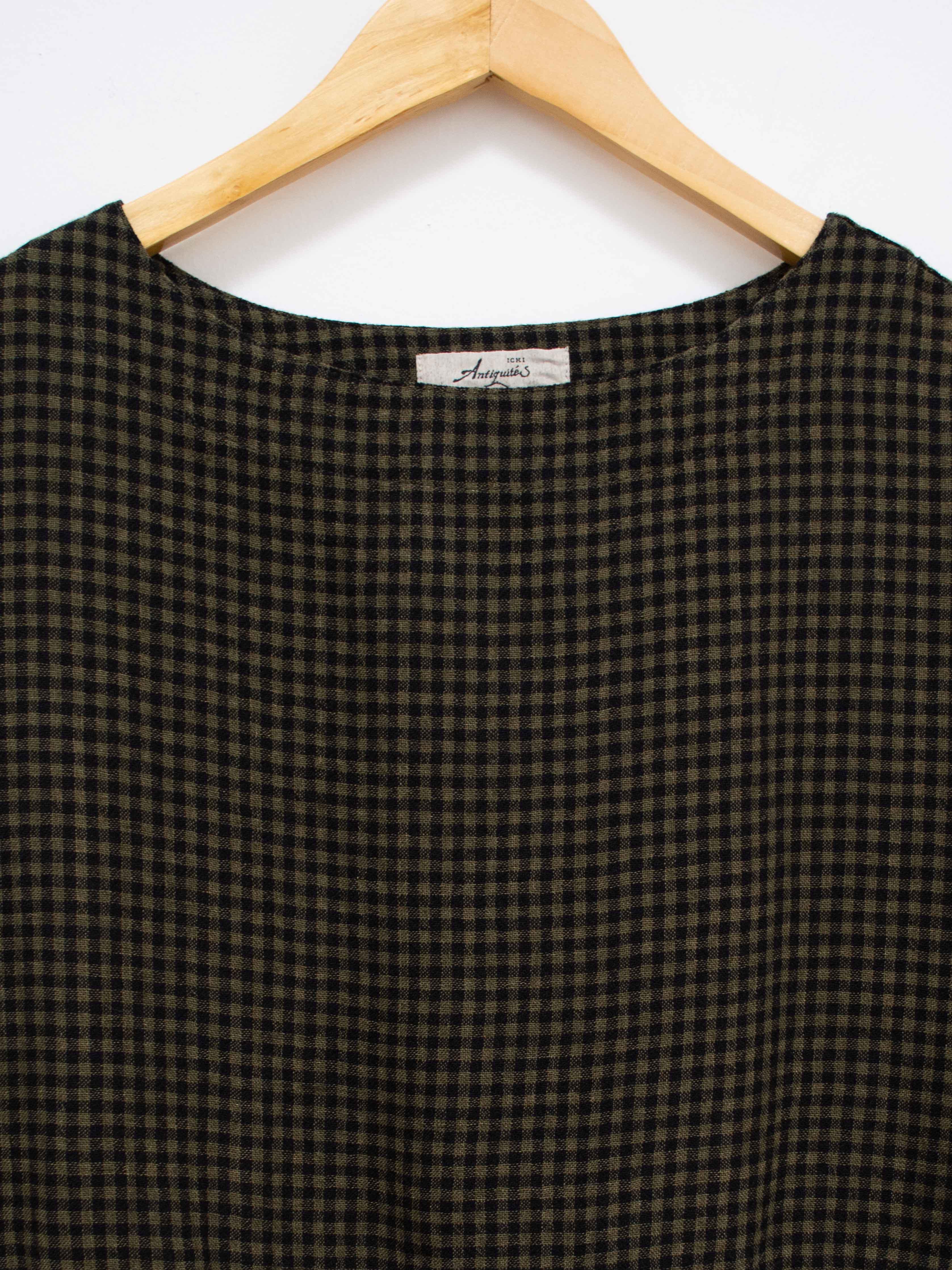 Namu Shop - Ichi Antiquites Wool Linen Gingham Dress - Olive x Black