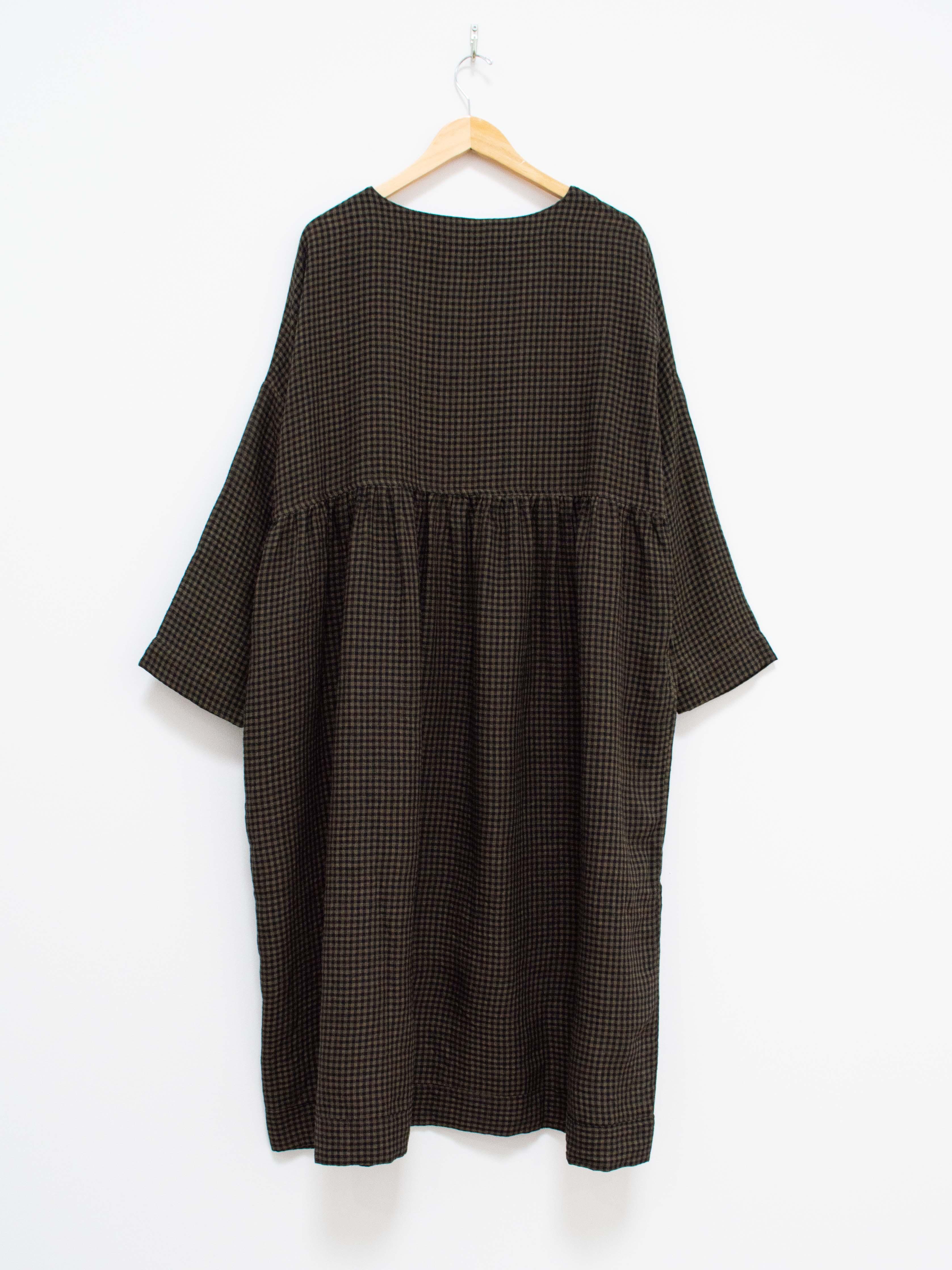 Namu Shop - Ichi Antiquites Wool Linen Gingham Dress - Olive x Black
