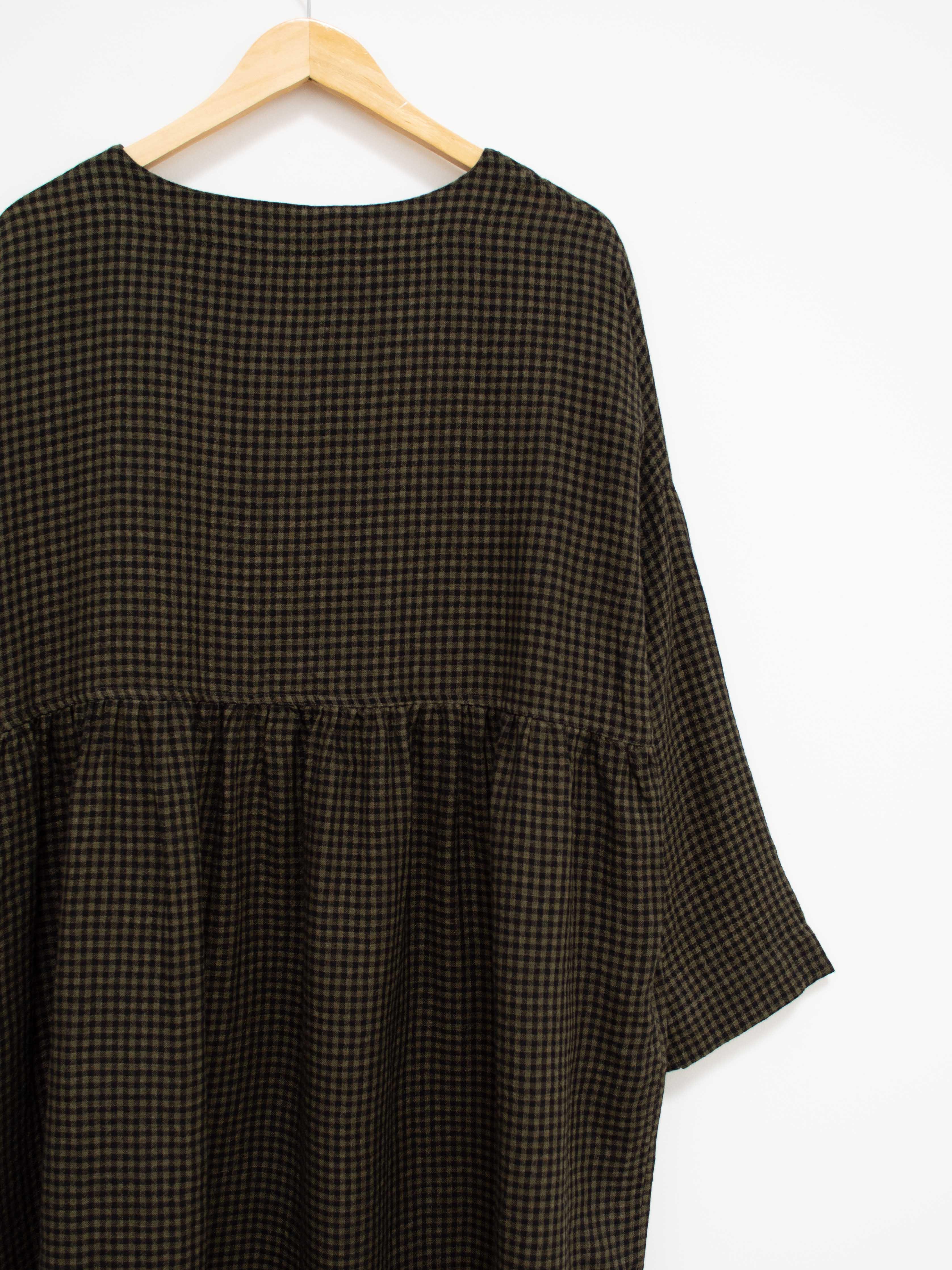 Namu Shop - Ichi Antiquites Wool Linen Gingham Dress - Olive x Black