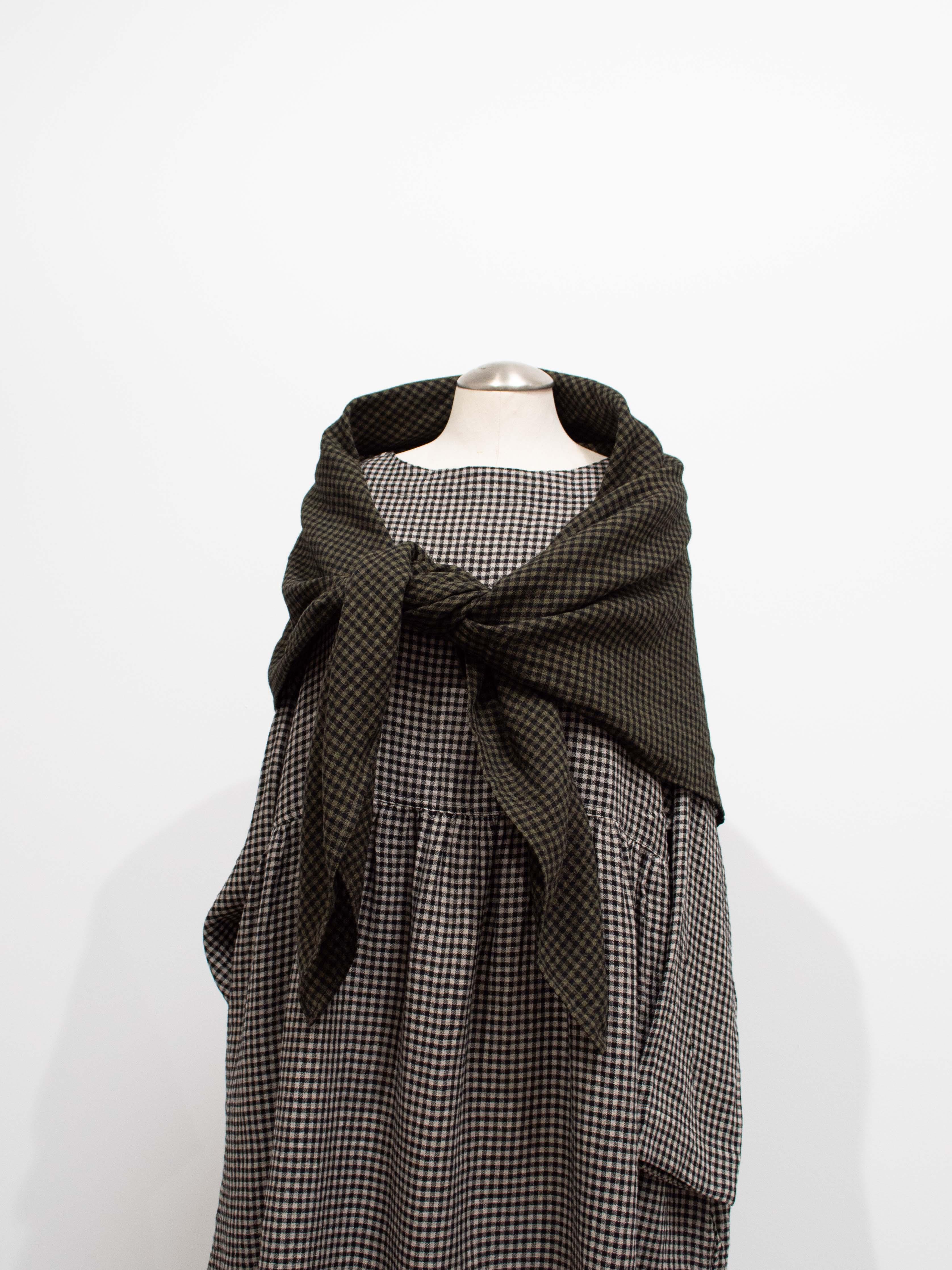 Namu Shop - Ichi Antiquites Wool Linen Gingham Stole - Olive x Black