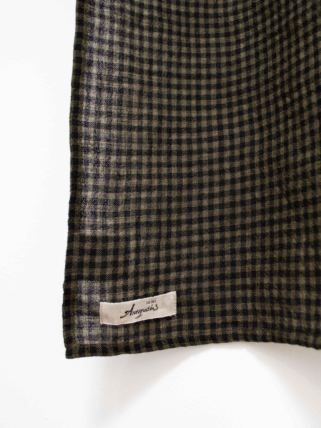 Namu Shop - Ichi Antiquites Wool Linen Gingham Stole - Olive x Black