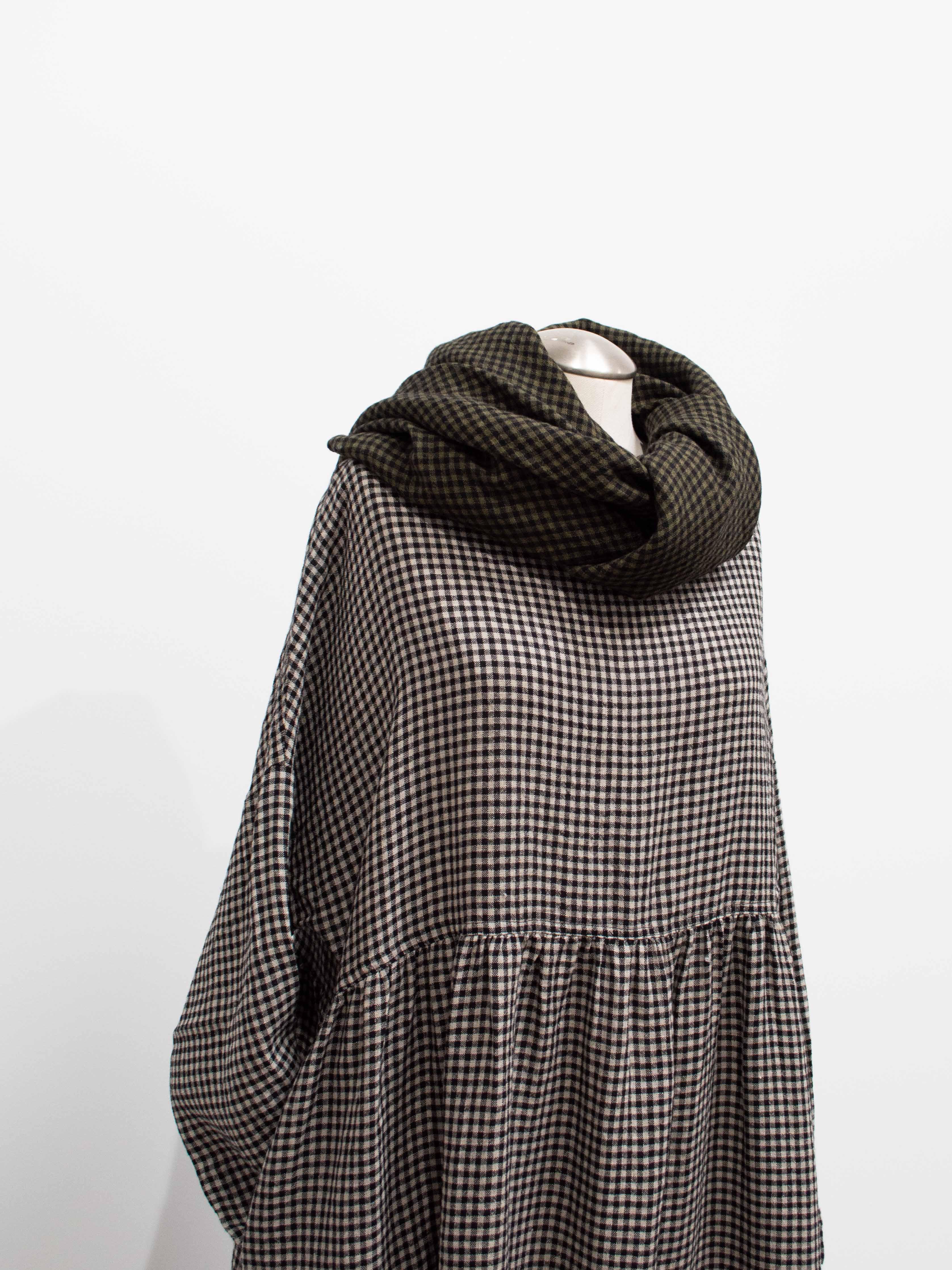 Namu Shop - Ichi Antiquites Wool Linen Gingham Stole - Olive x Black
