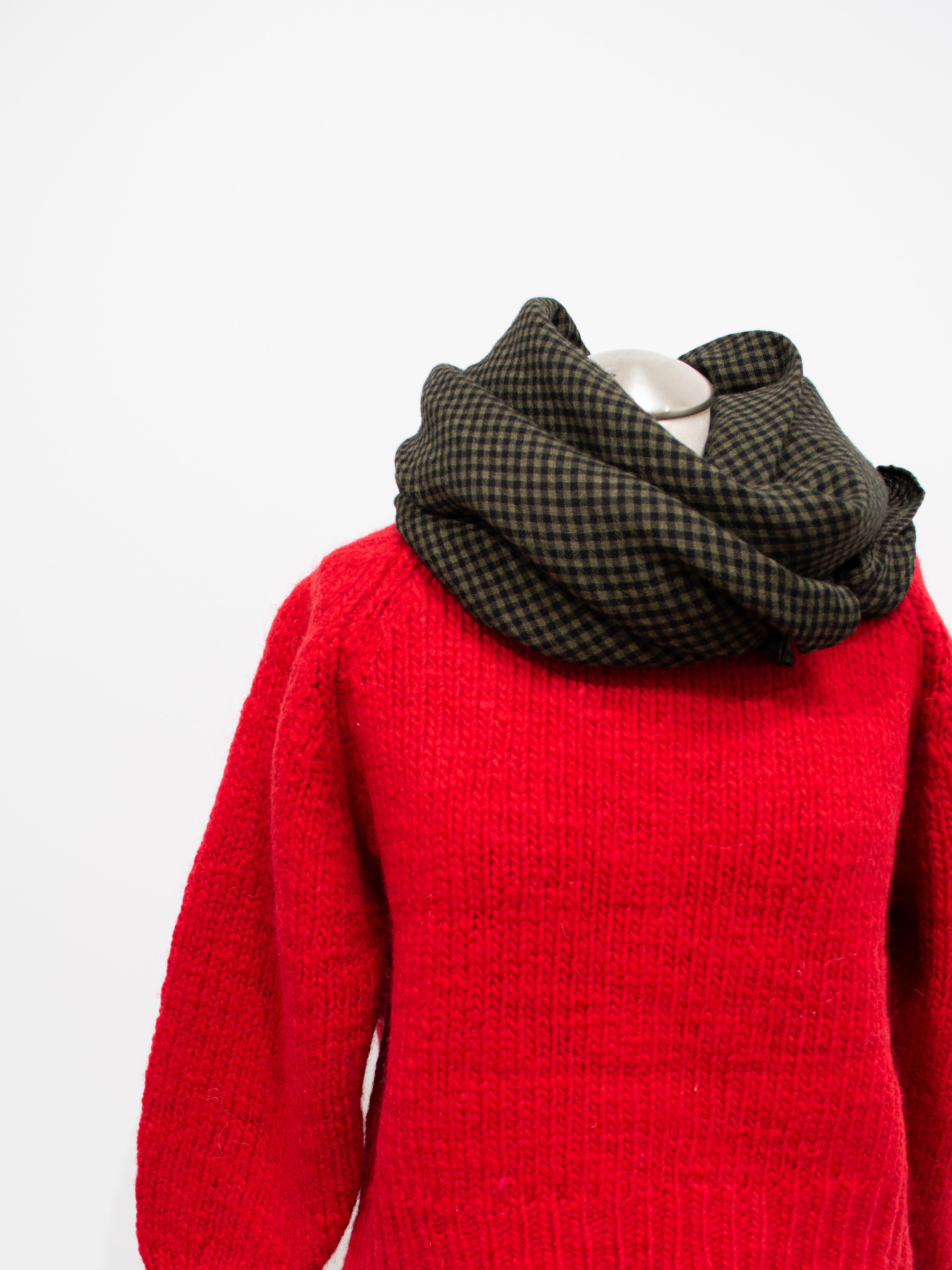Namu Shop - Ichi Antiquites Wool Linen Gingham Stole - Olive x Black