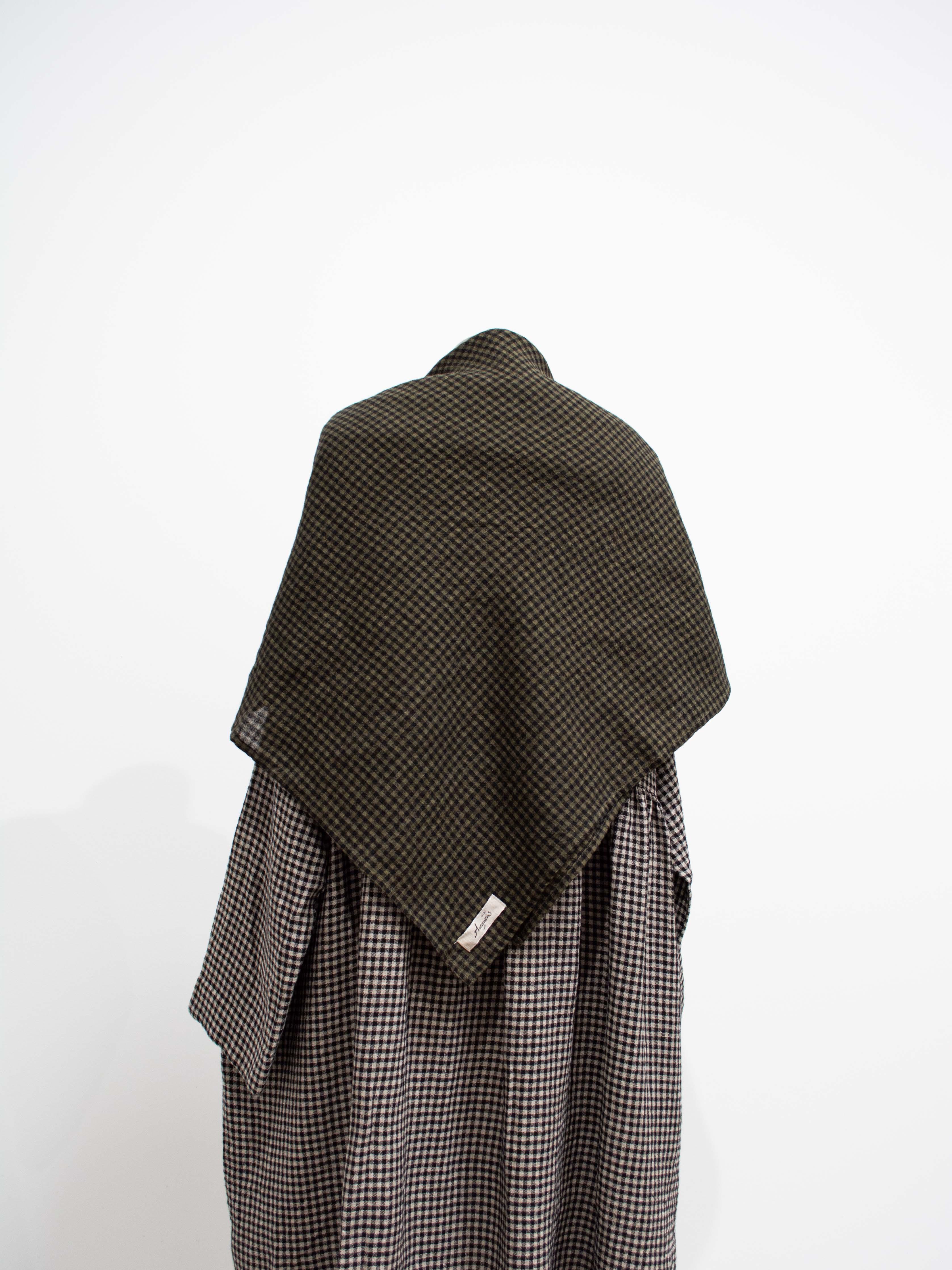Namu Shop - Ichi Antiquites Wool Linen Gingham Stole - Olive x Black