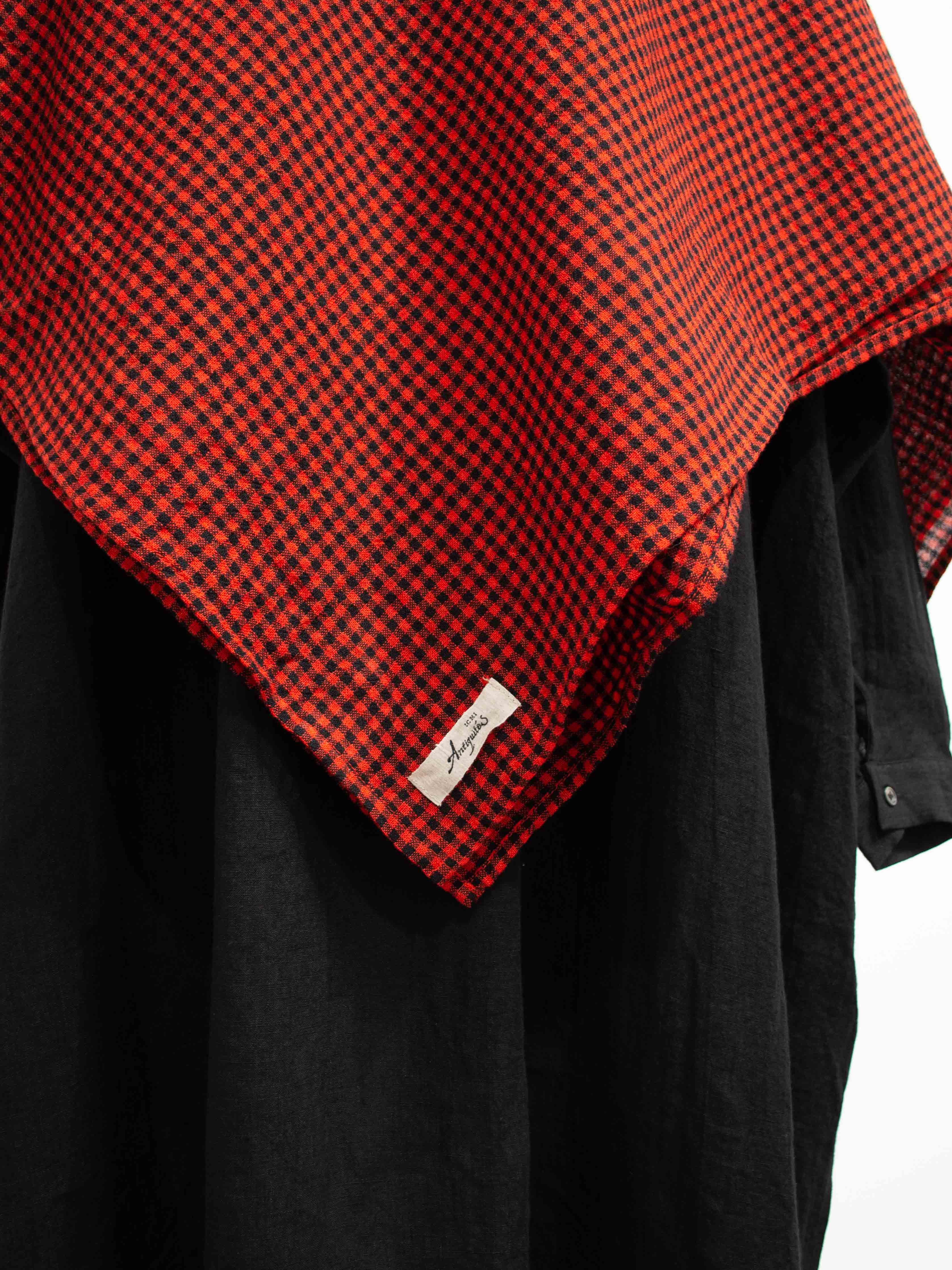Namu Shop - Ichi Antiquites Wool Linen Gingham Stole - Red x Black