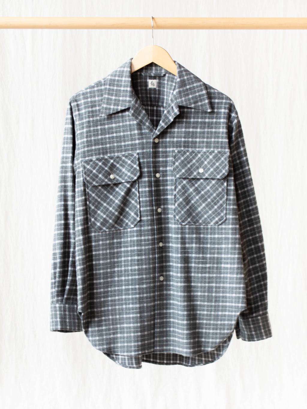 Namu Shop - Kaptain Sunshine Brushed Flannel Open Collar Shirt - Gray Plaid