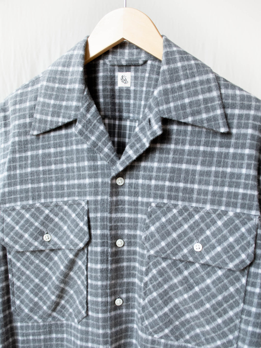 Namu Shop - Kaptain Sunshine Brushed Flannel Open Collar Shirt - Gray Plaid