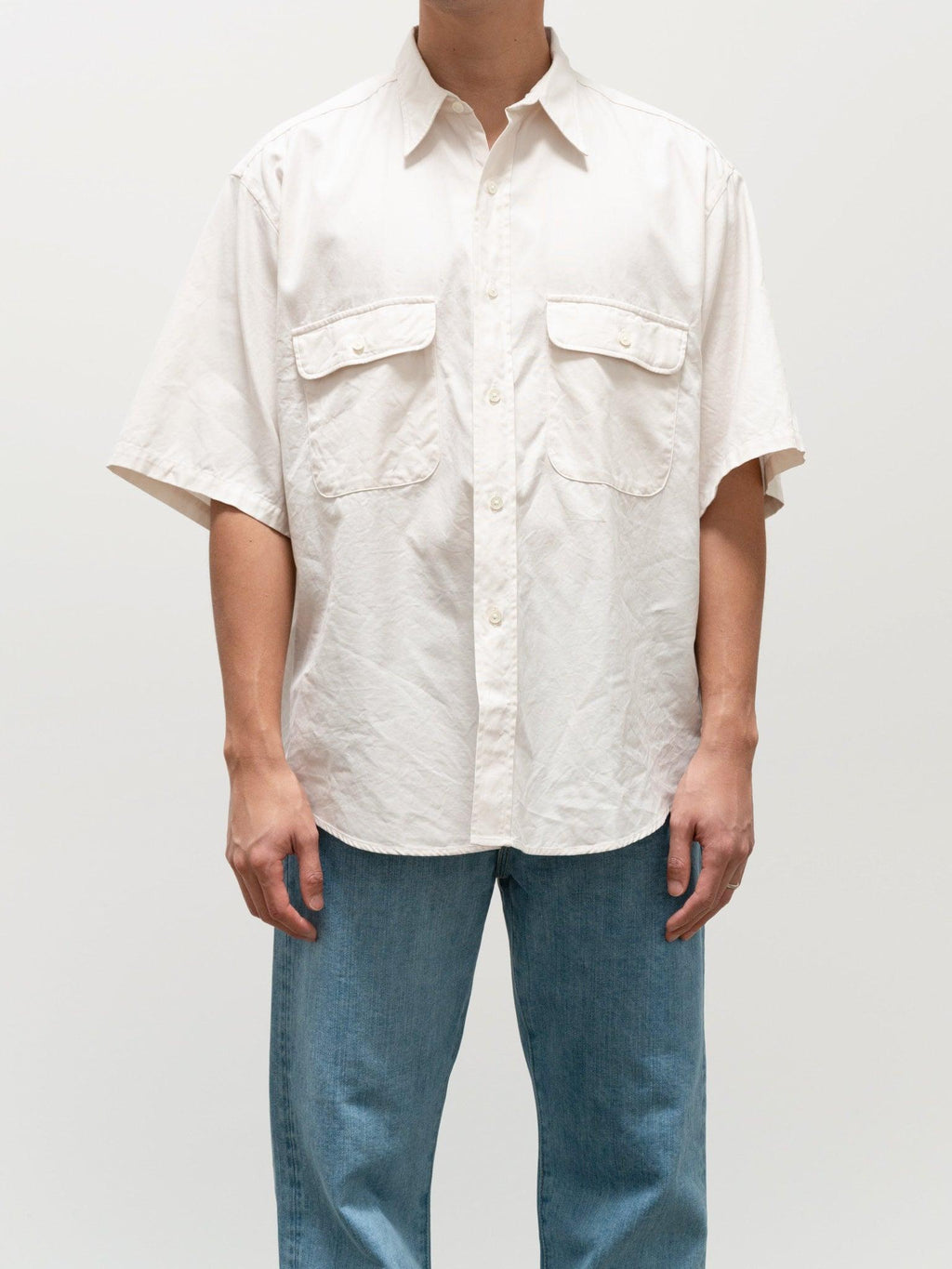 Namu Shop - Kaptain Sunshine Finx Cotton Oxford Chambray SS Work Shirt - Ivory