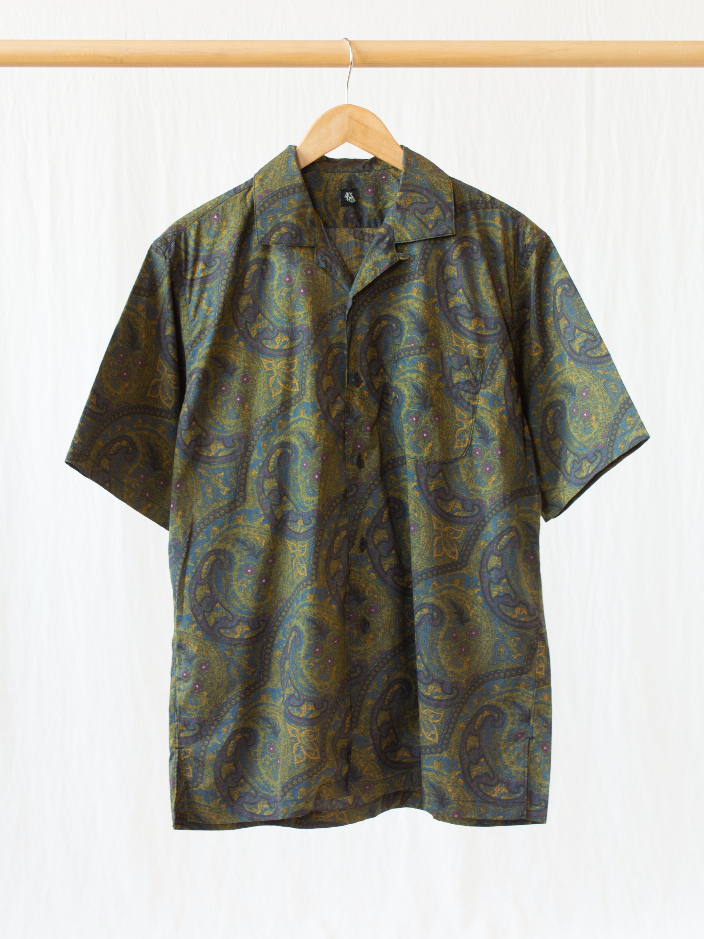 Namu Shop - Kaptain Sunshine Open Collar S/S Shirt - Hand Printed Dark Paisley