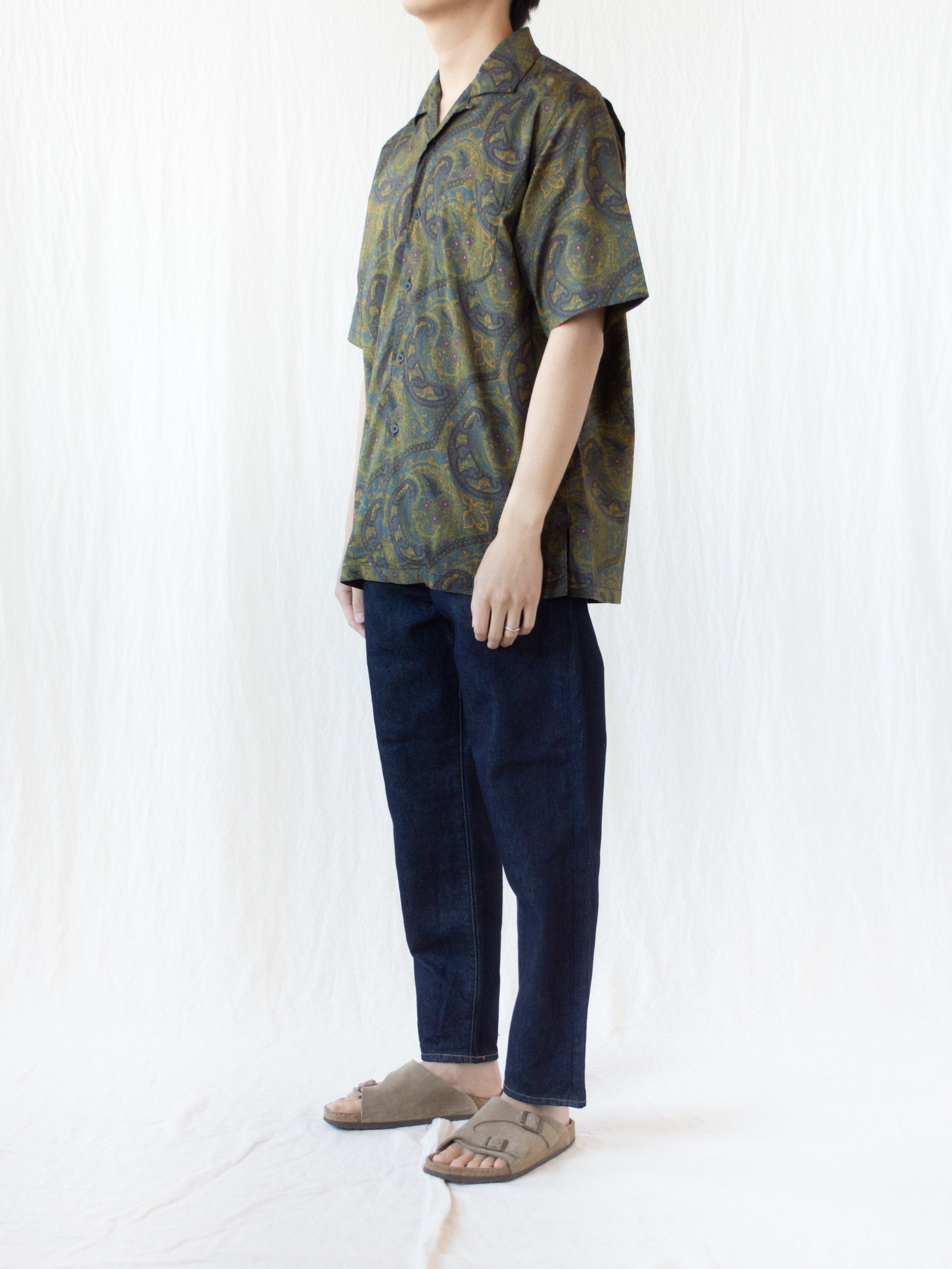 Namu Shop - Kaptain Sunshine Open Collar S/S Shirt - Hand Printed Dark Paisley