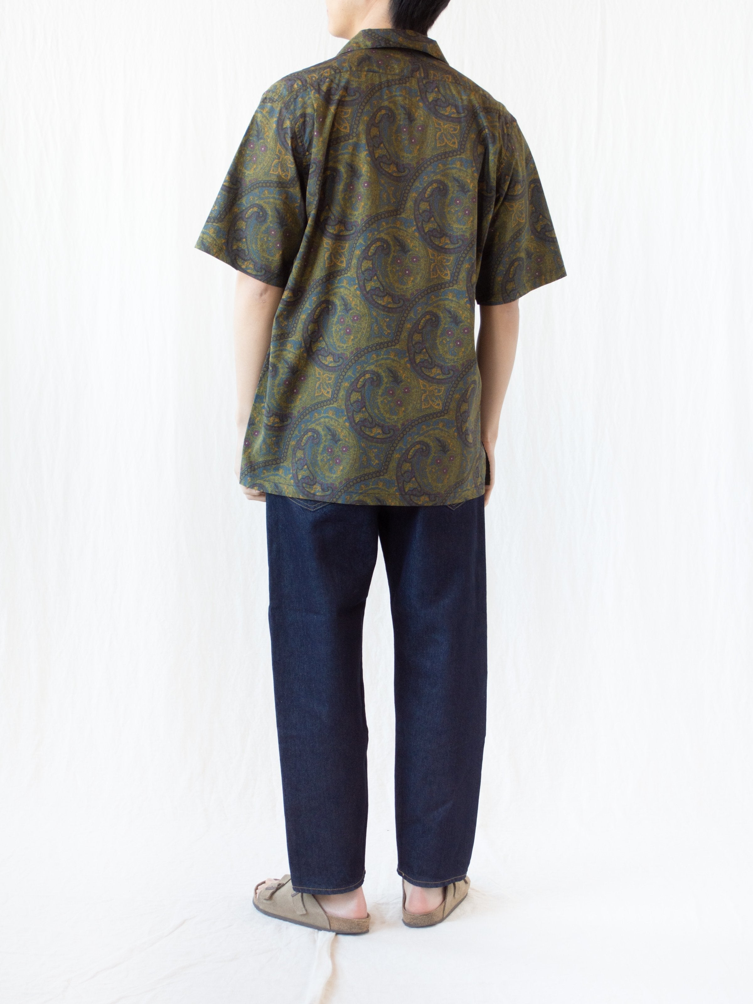 Namu Shop - Kaptain Sunshine Open Collar S/S Shirt - Hand Printed Dark Paisley