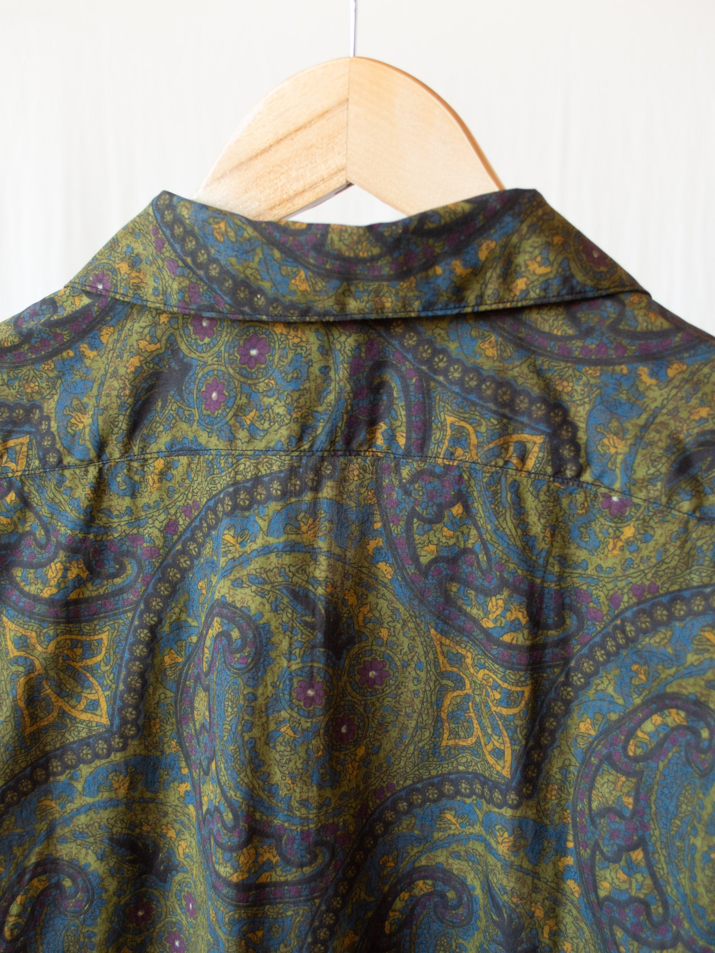 Namu Shop - Kaptain Sunshine Open Collar S/S Shirt - Hand Printed Dark Paisley