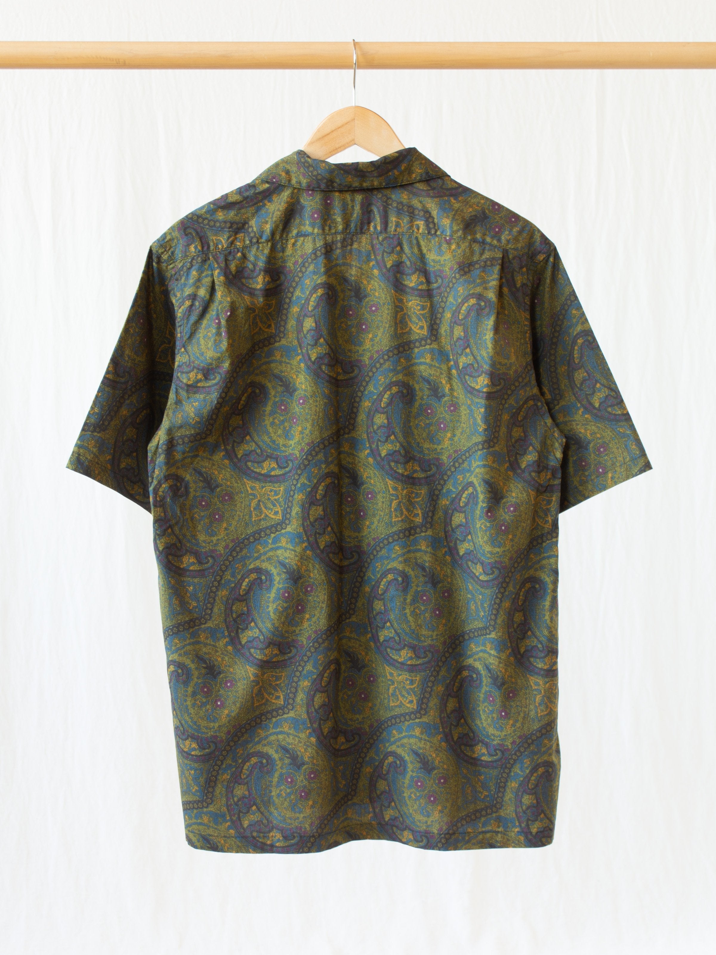 Namu Shop - Kaptain Sunshine Open Collar S/S Shirt - Hand Printed Dark Paisley
