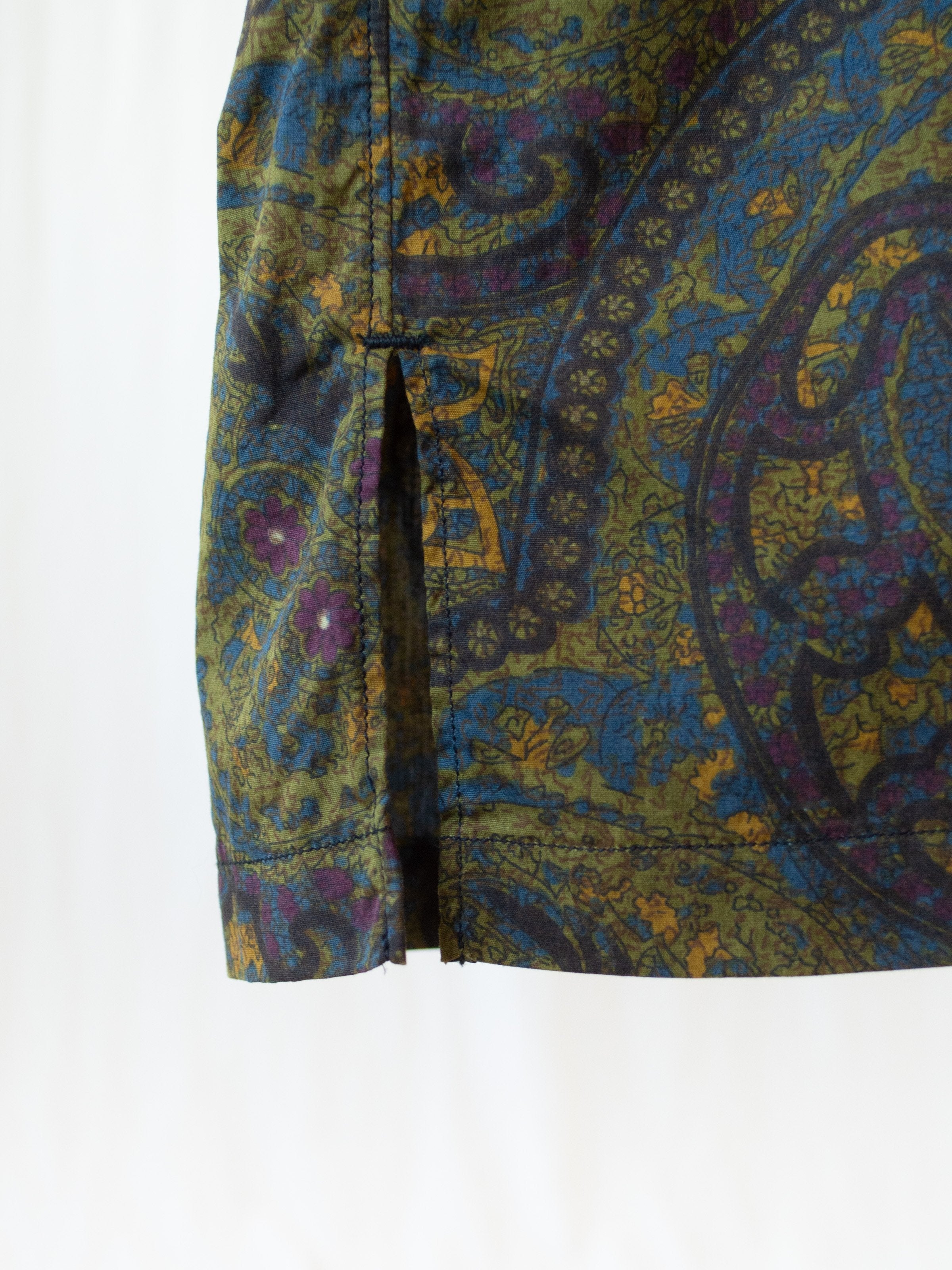 Namu Shop - Kaptain Sunshine Open Collar S/S Shirt - Hand Printed Dark Paisley