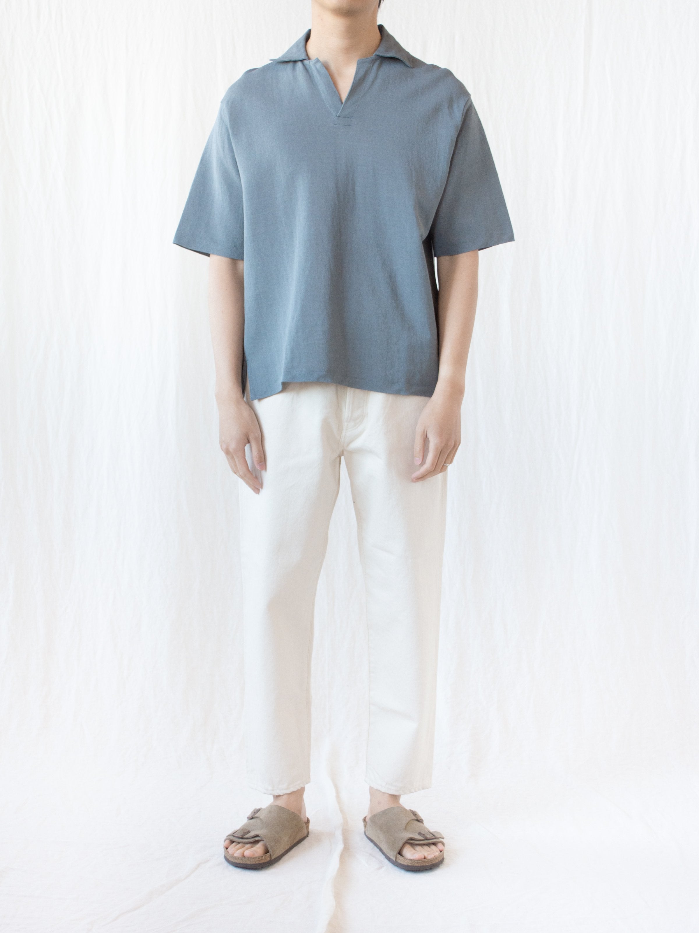 Namu Shop - Kaptain Sunshine Paper Loop Skipper Shirt - Blue Gray