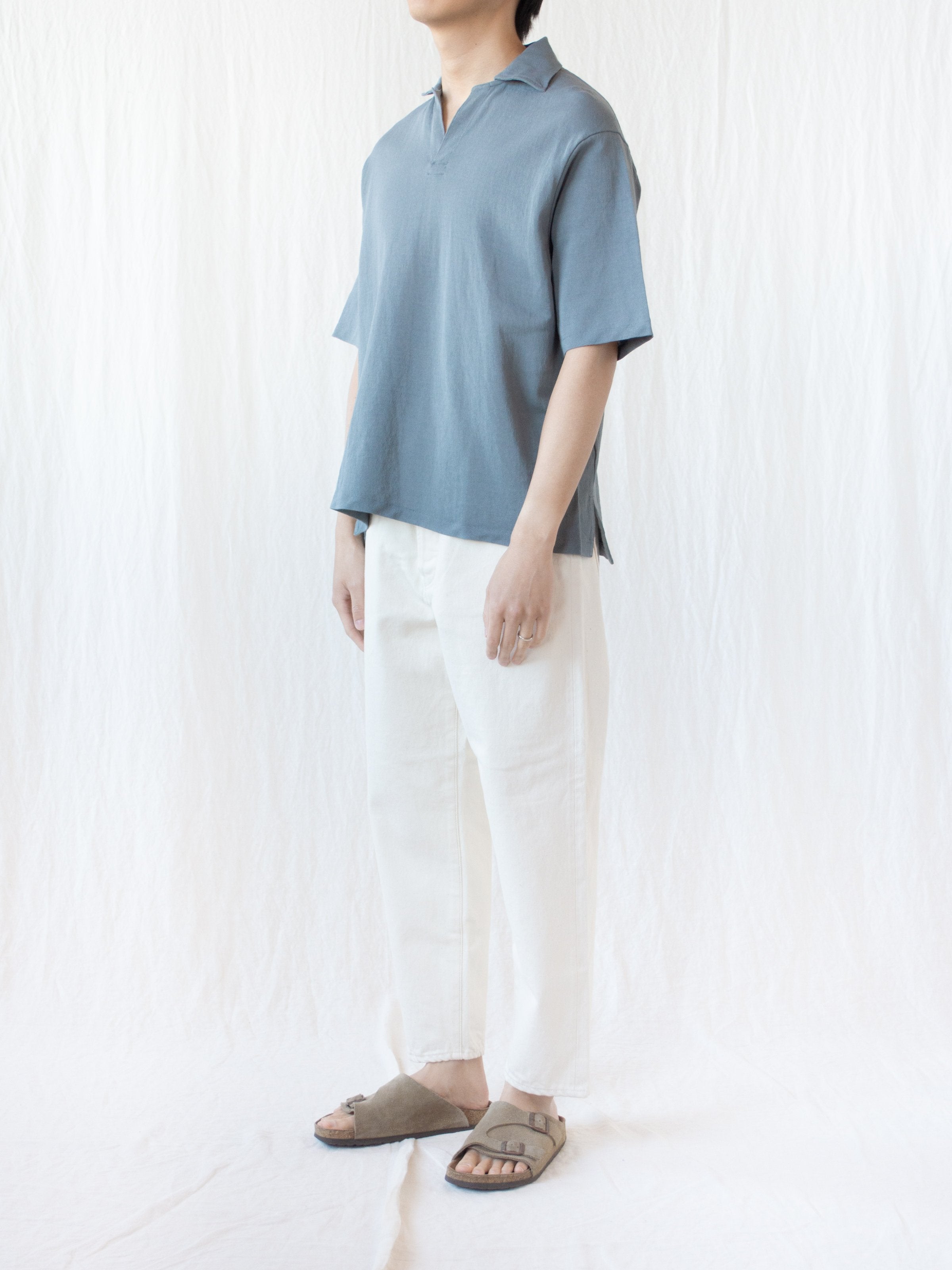 Namu Shop - Kaptain Sunshine Paper Loop Skipper Shirt - Blue Gray