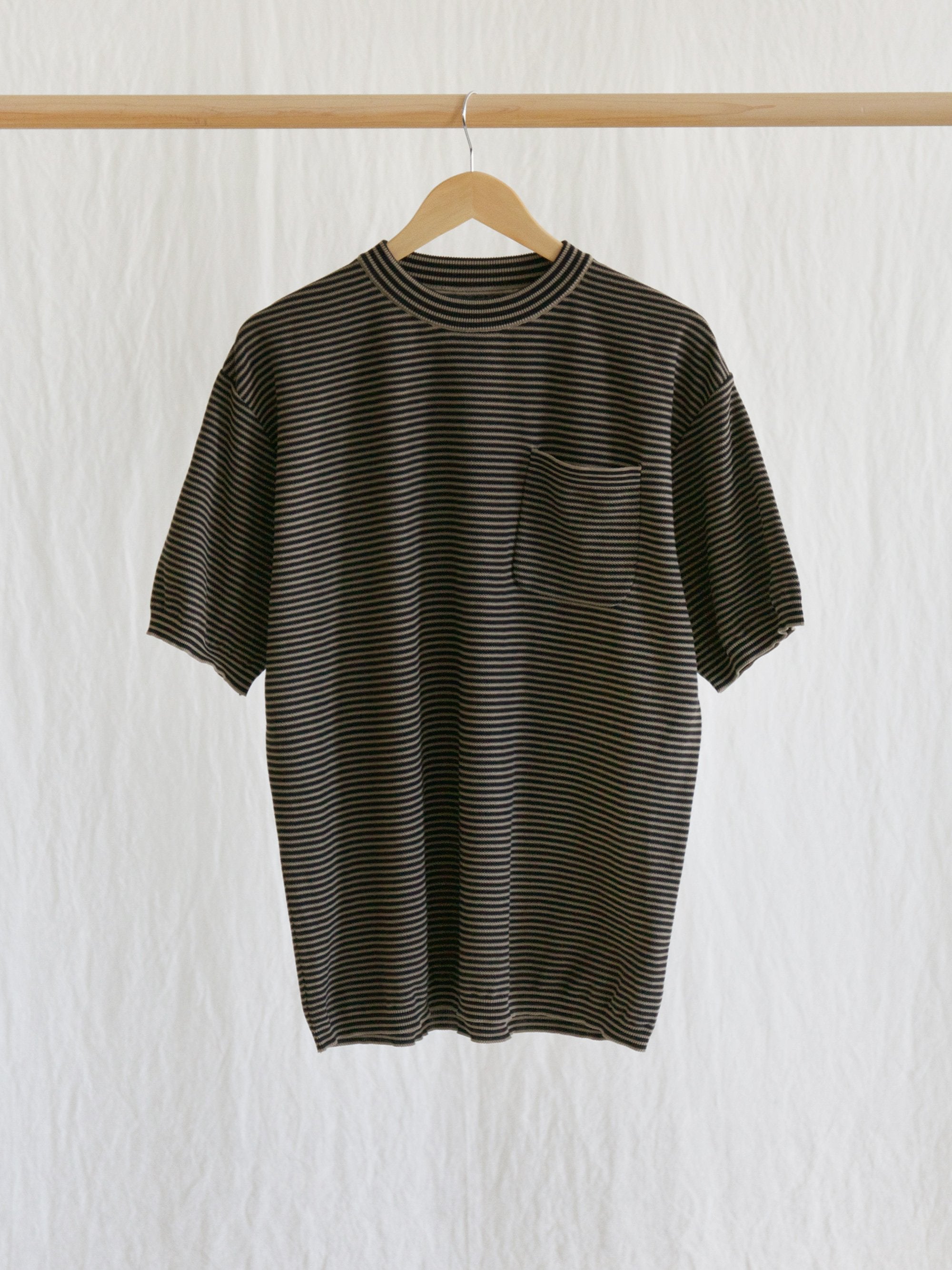 Namu Shop - Kaptain Sunshine Pocket Knit Tee - Black x Safari Border