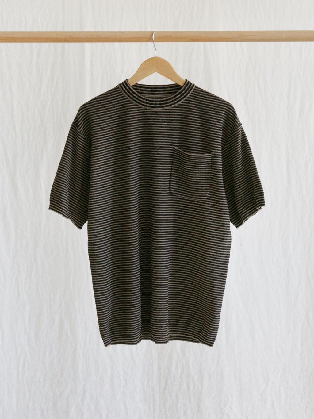 Namu Shop - Kaptain Sunshine Pocket Knit Tee - Black x Safari Border