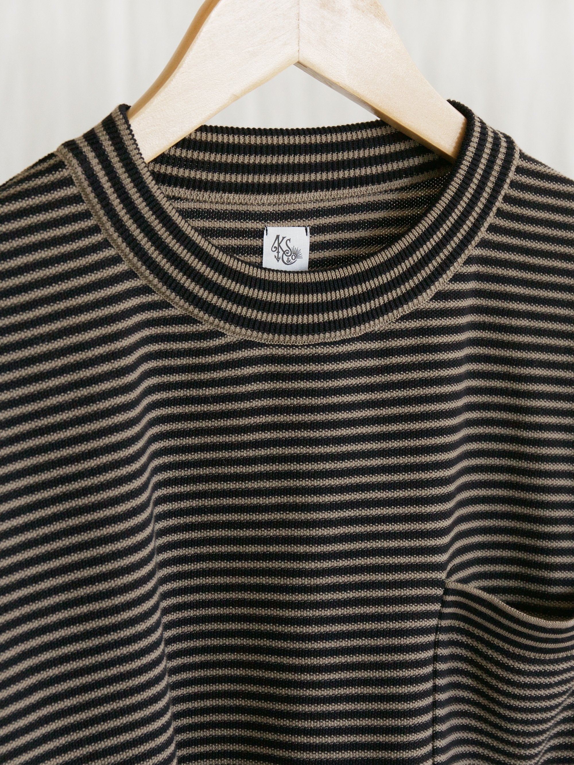 Namu Shop - Kaptain Sunshine Pocket Knit Tee - Black x Safari Border