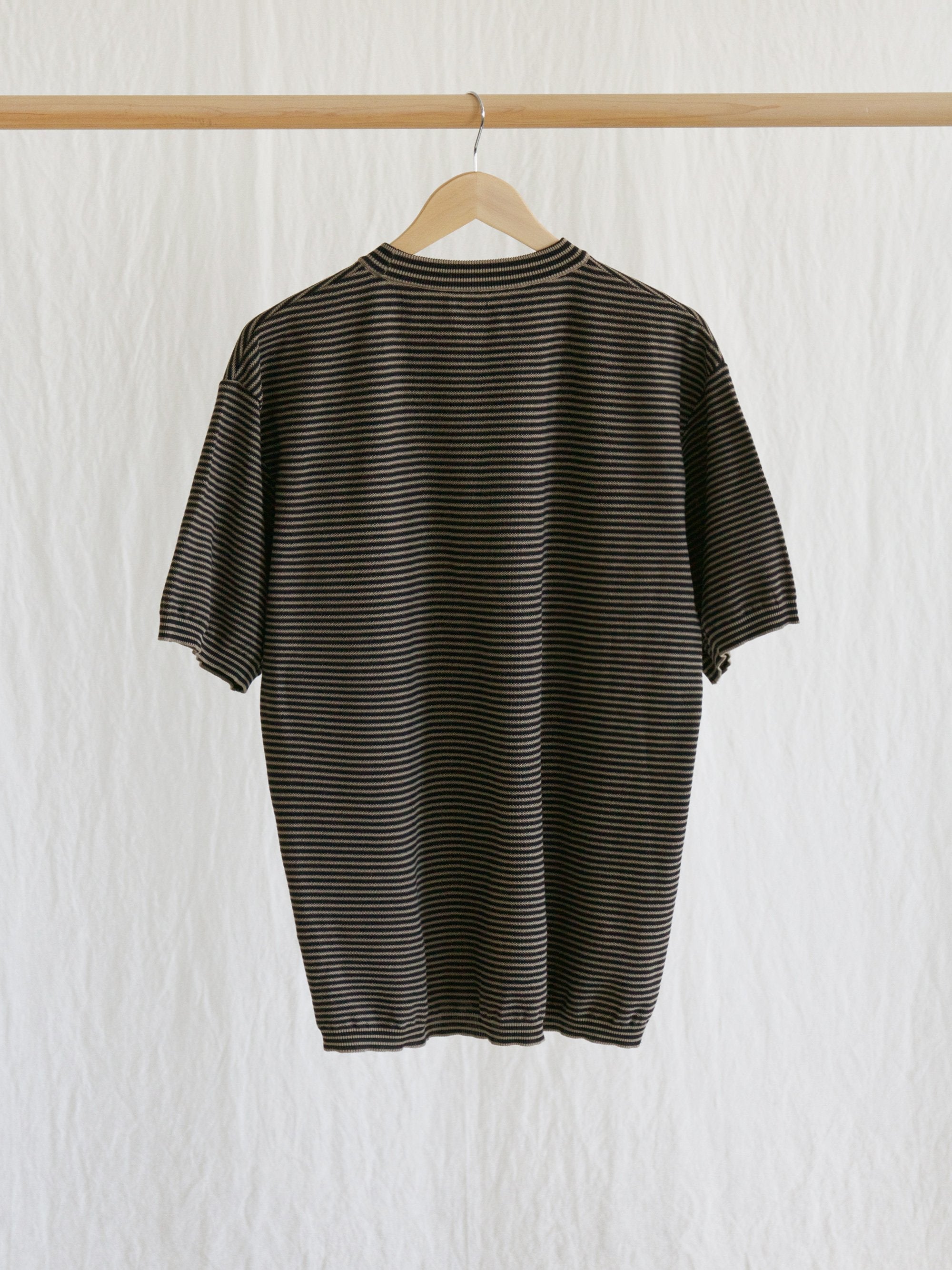 Namu Shop - Kaptain Sunshine Pocket Knit Tee - Black x Safari Border