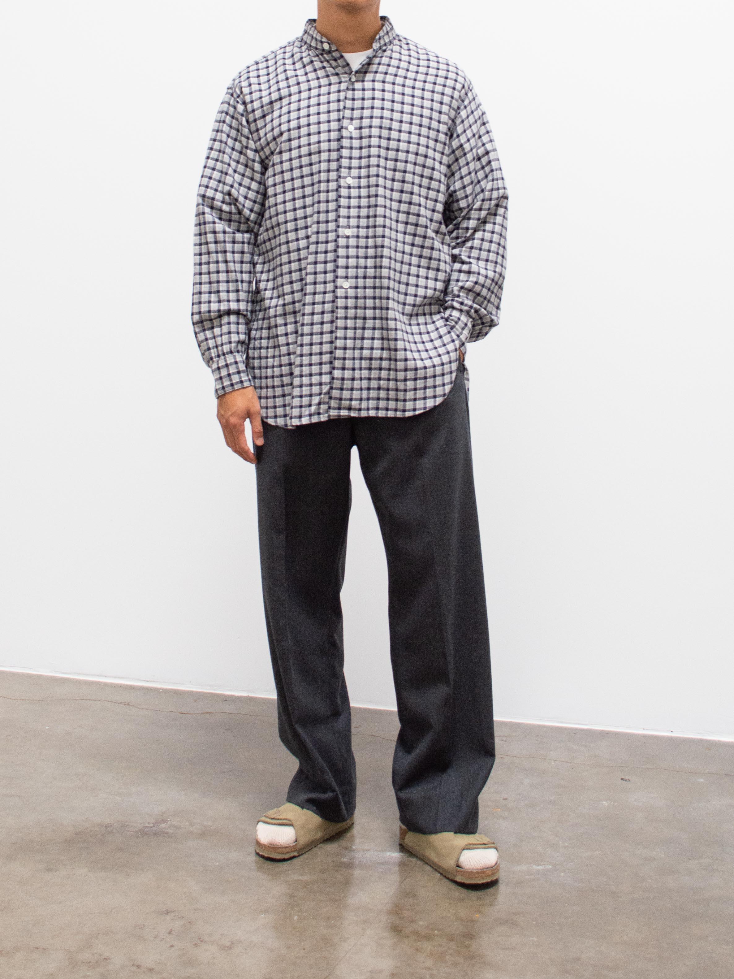 Namu Shop - Kaptain Sunshine Suvin Cashmere Flannel Stand Collar Shirt - Navy Plaid
