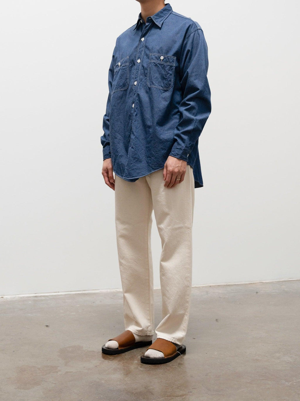 Namu Shop - Kaptain Sunshine Suvin Hemp Light Denim Work Shirt - Blue