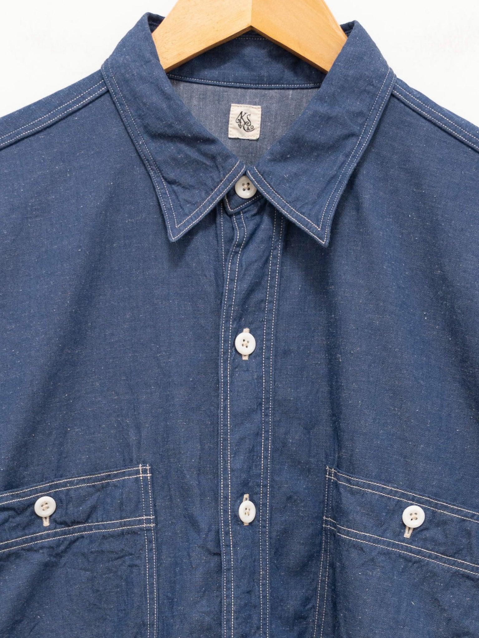 Namu Shop - Kaptain Sunshine Suvin Hemp Light Denim Work Shirt - Blue