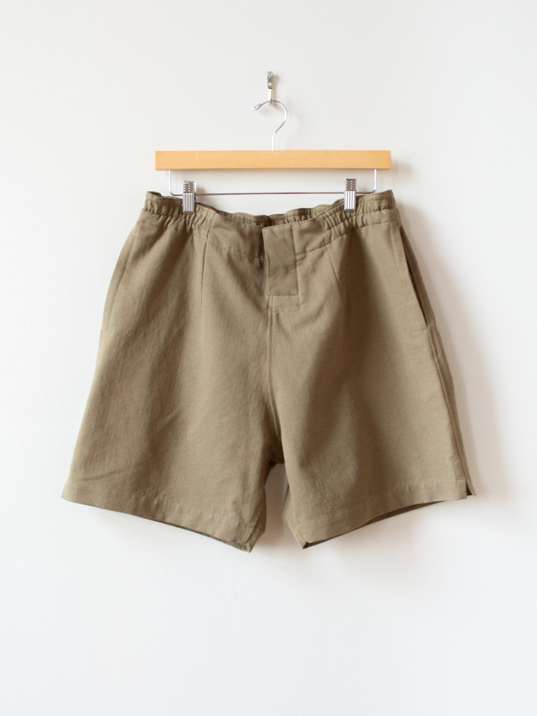 Washed Co Linen Silk Herringbone Training Shorts - Army Green