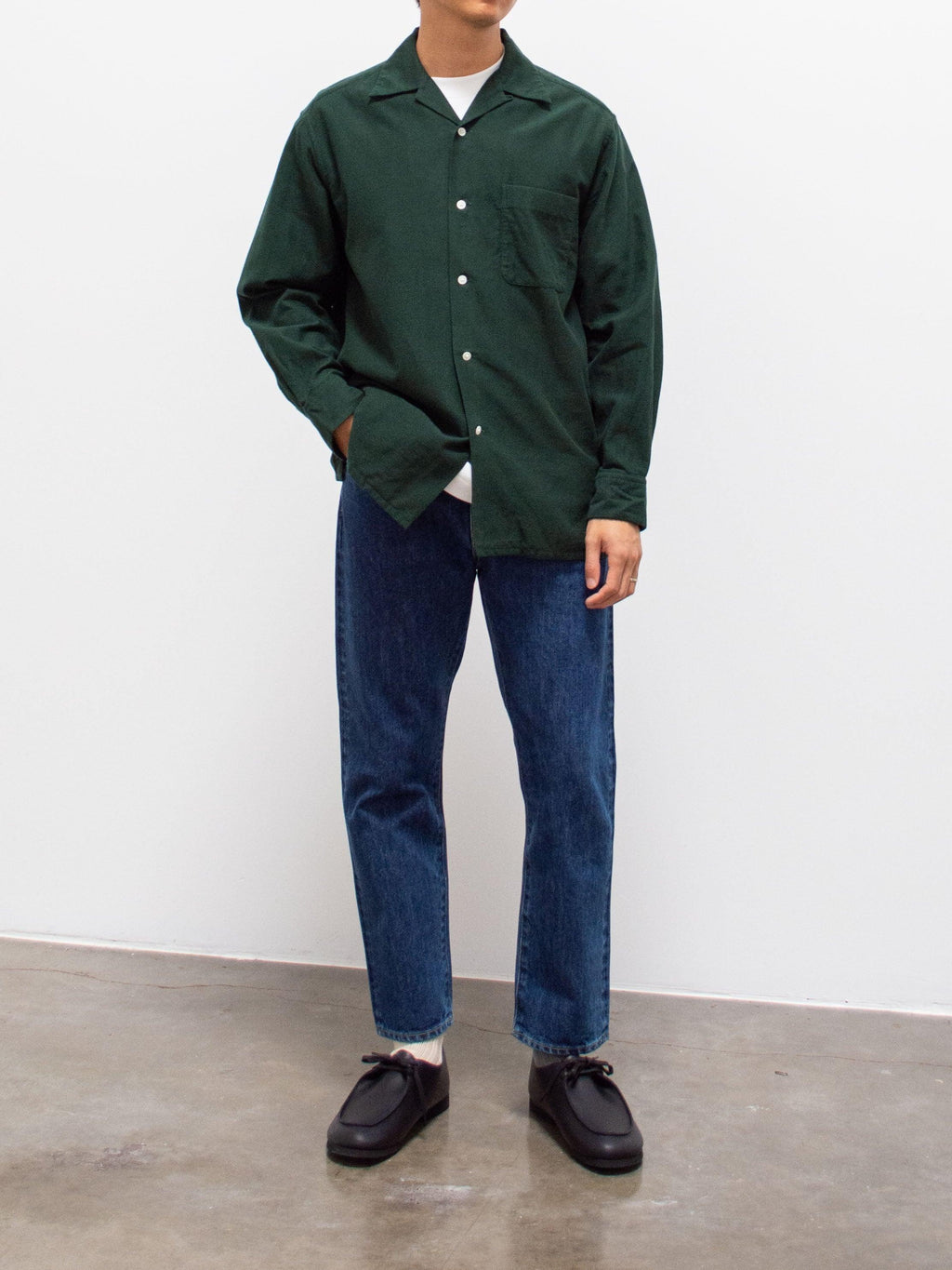 Namu Shop - Kaptain Sunshine Washed Finx Corduroy Open Collar Shirt - Green