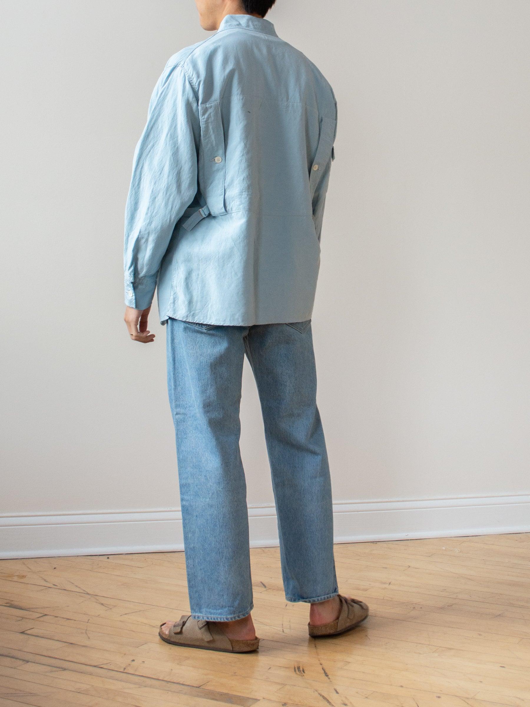 Namu Shop - Kaptain Sunshine Washed Silk Linen Field Shirt Jacket - Saxe Blue