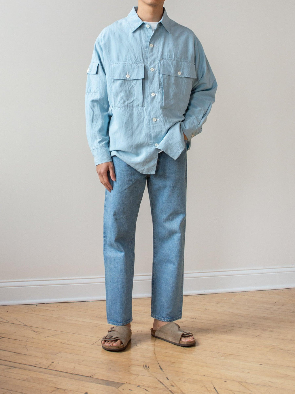 Namu Shop - Kaptain Sunshine Washed Silk Linen Field Shirt Jacket - Saxe Blue