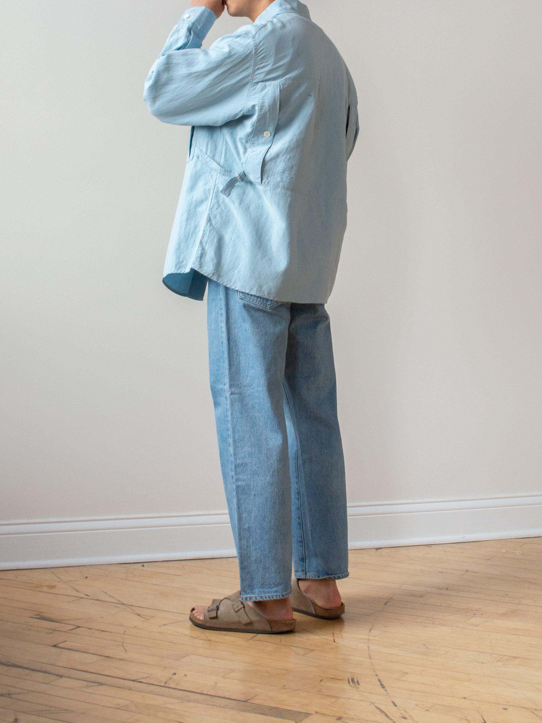 Namu Shop - Kaptain Sunshine Washed Silk Linen Field Shirt Jacket - Saxe Blue