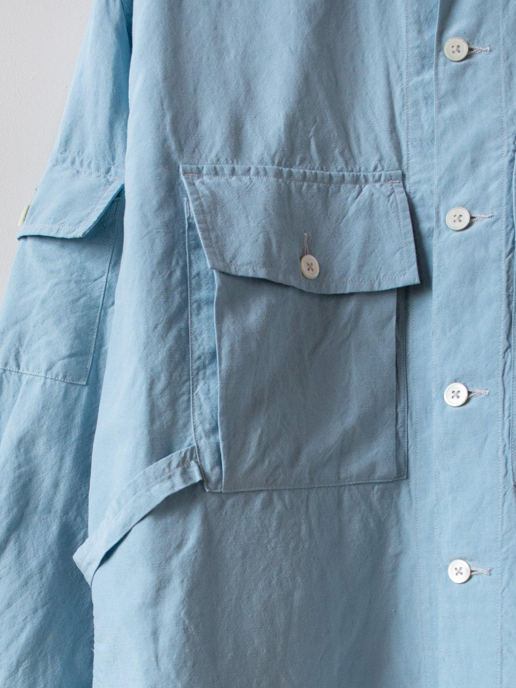 Namu Shop - Kaptain Sunshine Washed Silk Linen Field Shirt Jacket - Saxe Blue