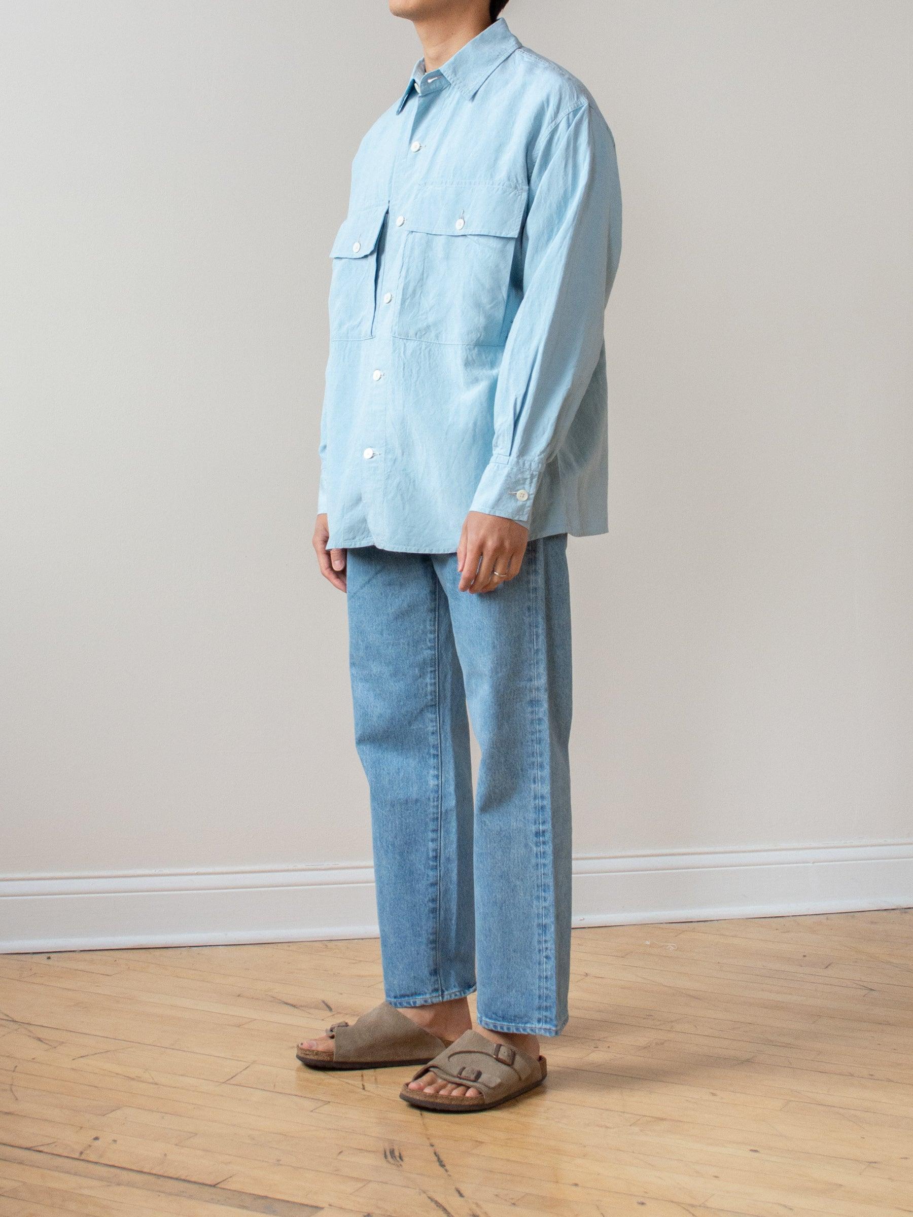 Namu Shop - Kaptain Sunshine Washed Silk Linen Field Shirt Jacket - Saxe Blue