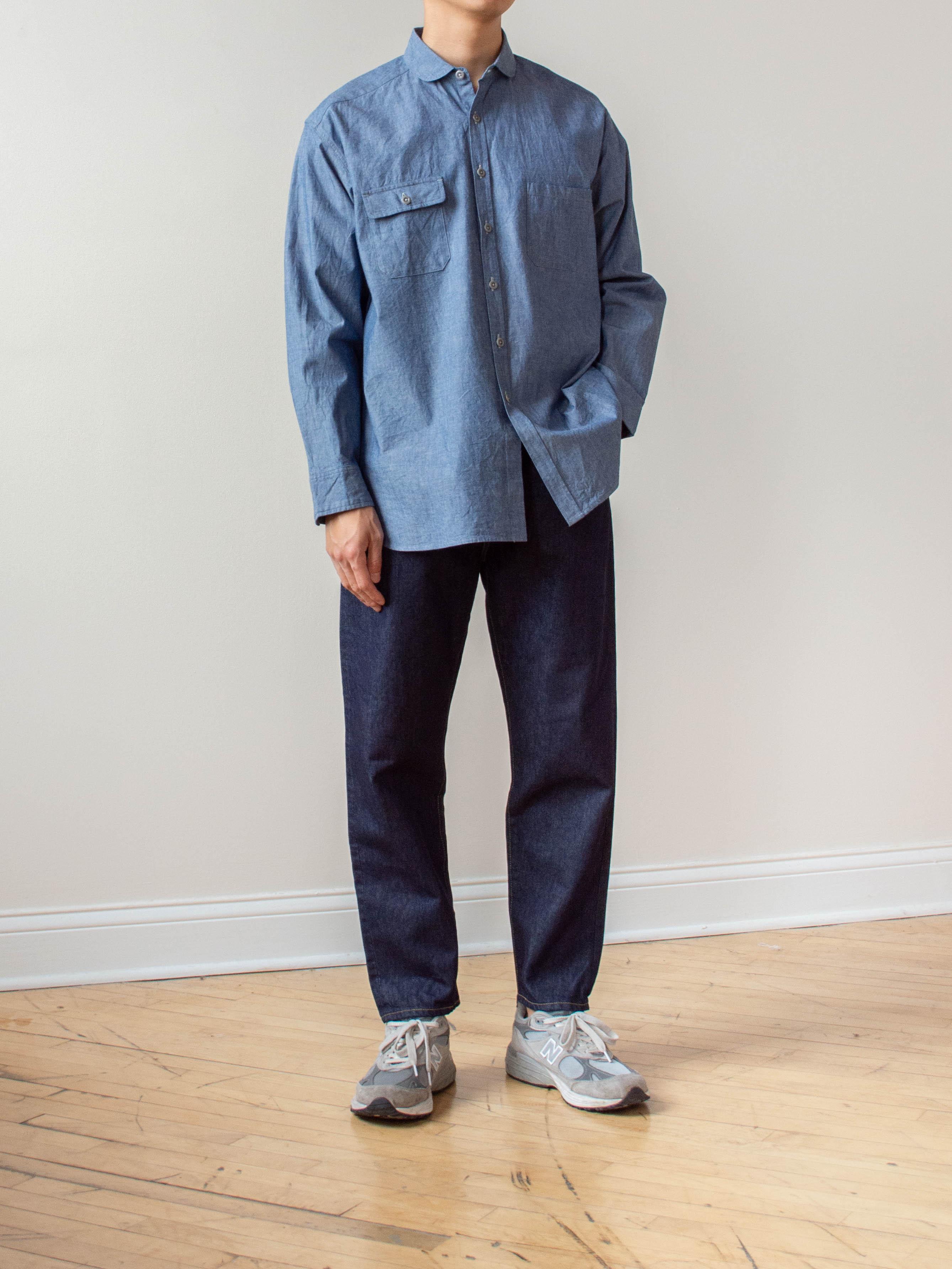 Namu Shop - Maillot Dungaree Round Collar Work Shirt - Indigo