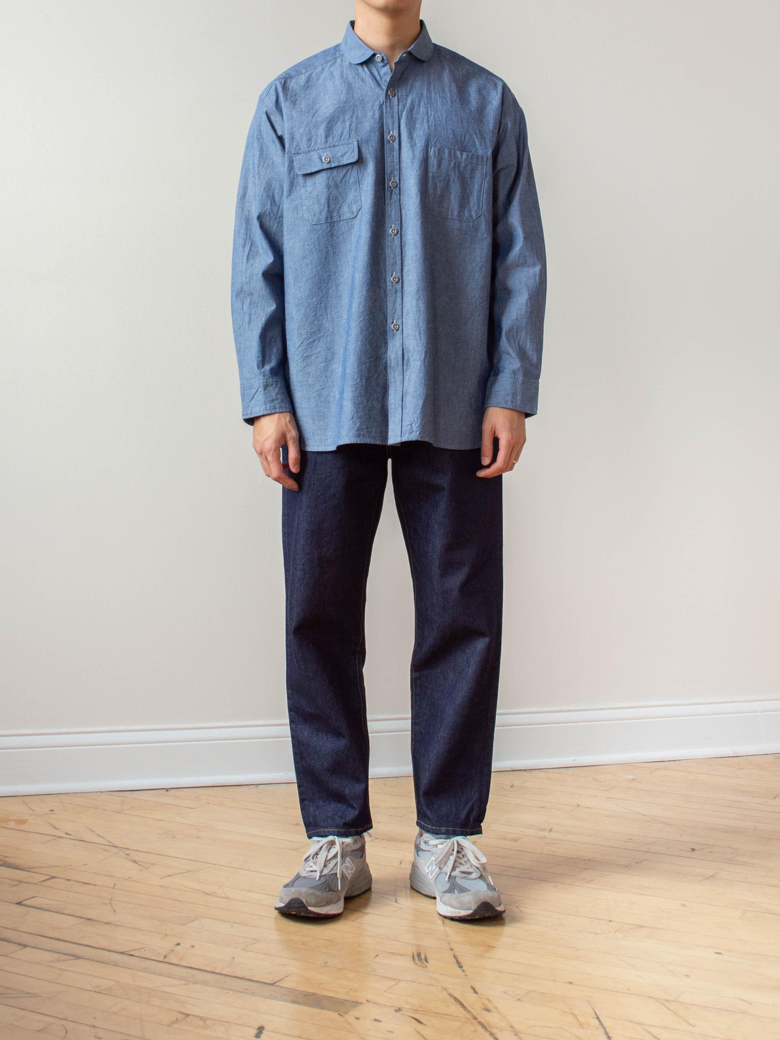 Namu Shop - Maillot Dungaree Round Collar Work Shirt - Indigo