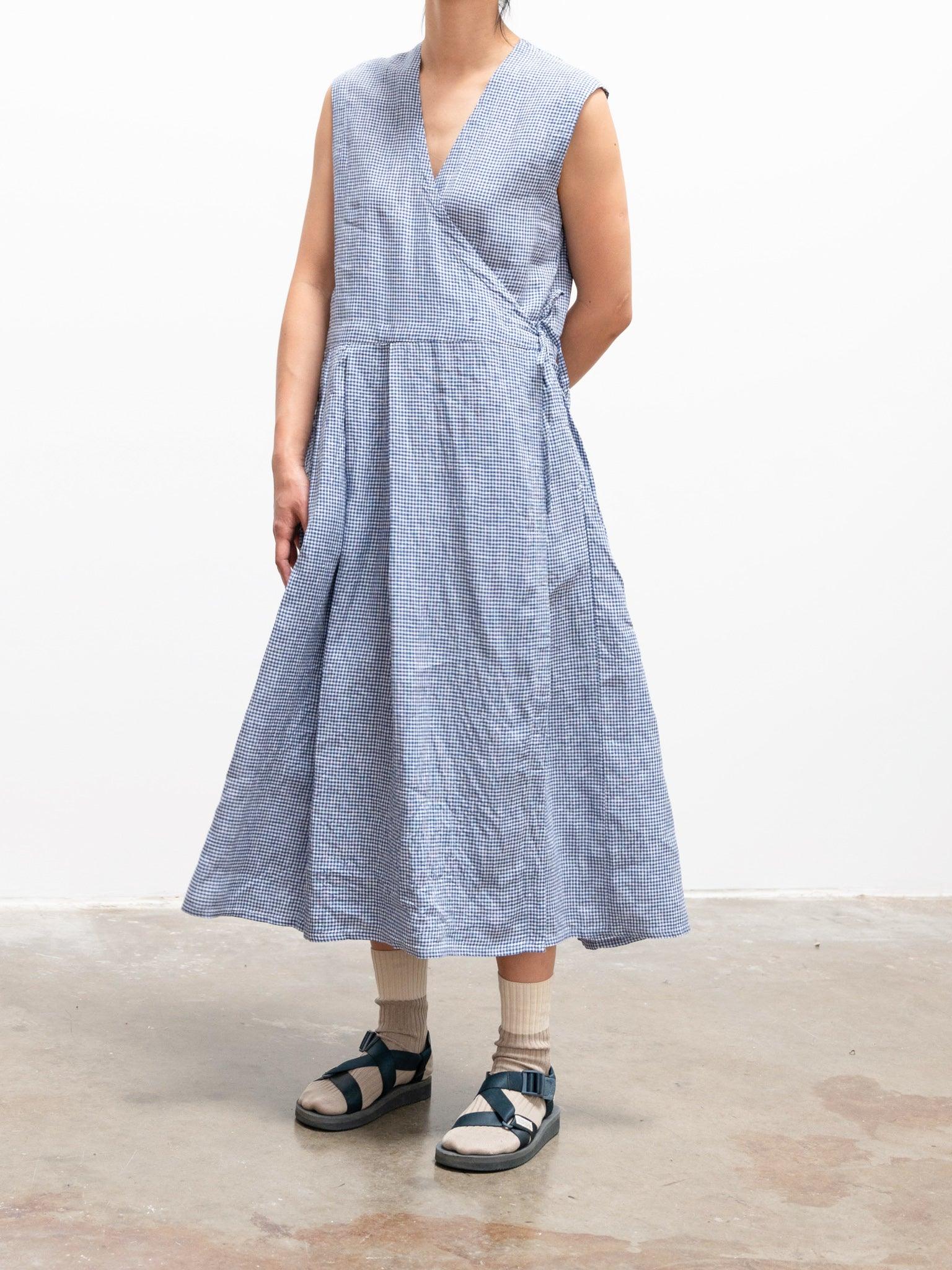 Namu Shop - Maillot Linen Cache Coeur Dress - Blue Check