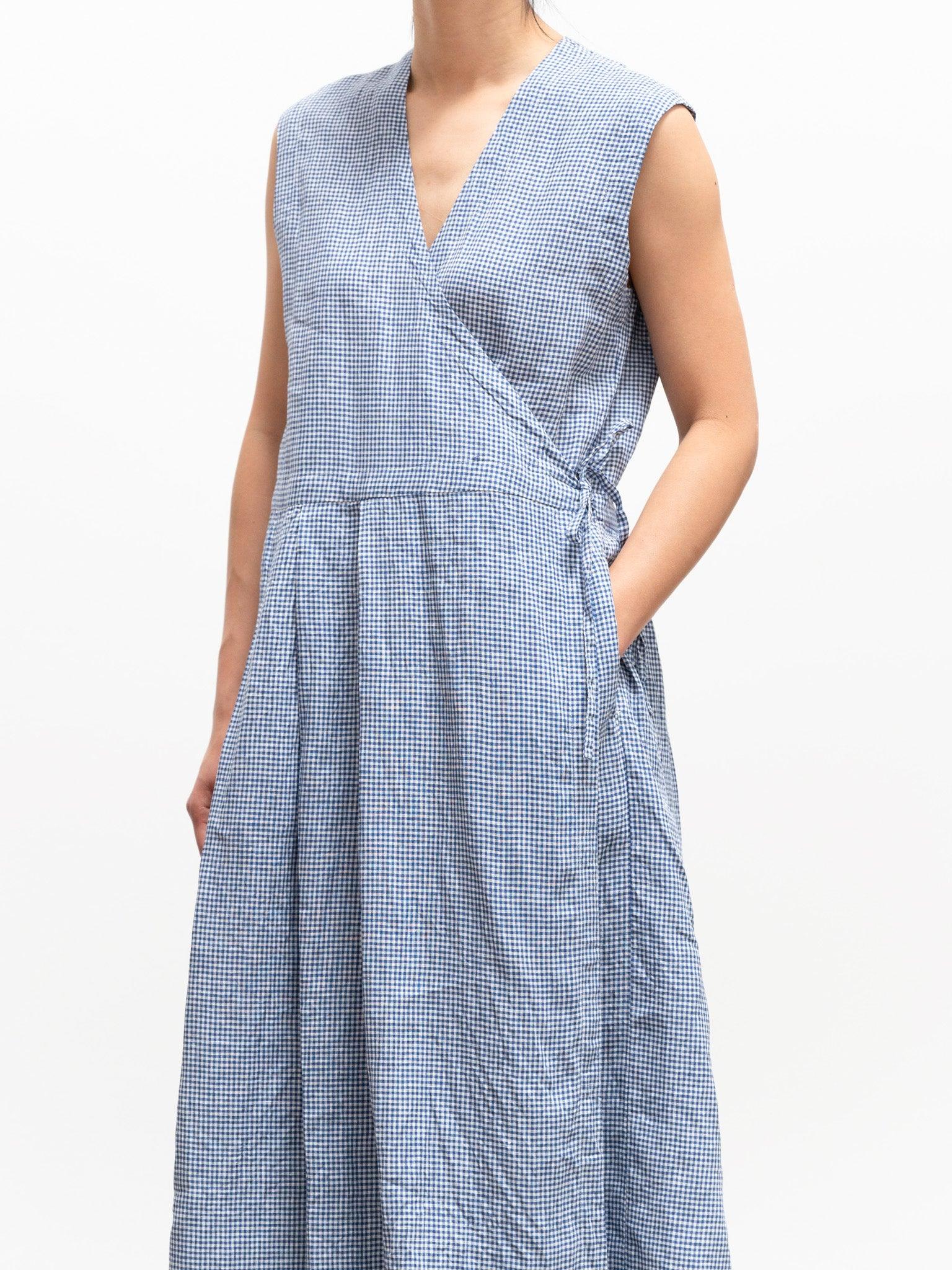 Namu Shop - Maillot Linen Cache Coeur Dress - Blue Check